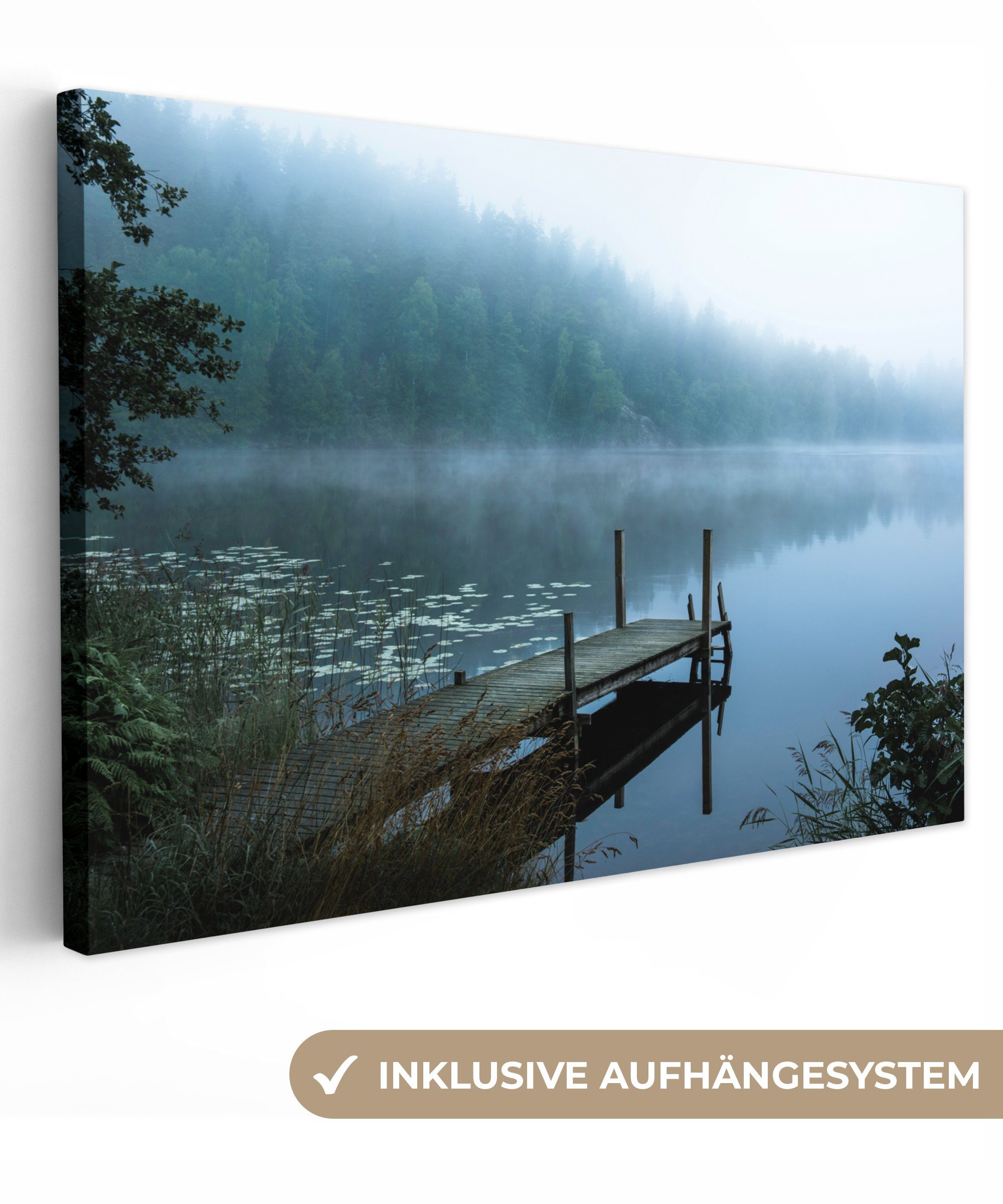 OneMillionCanvasses® Leinwandbild Natur - See - Wald - Nebel, Fotodruck (1 günstig online kaufen