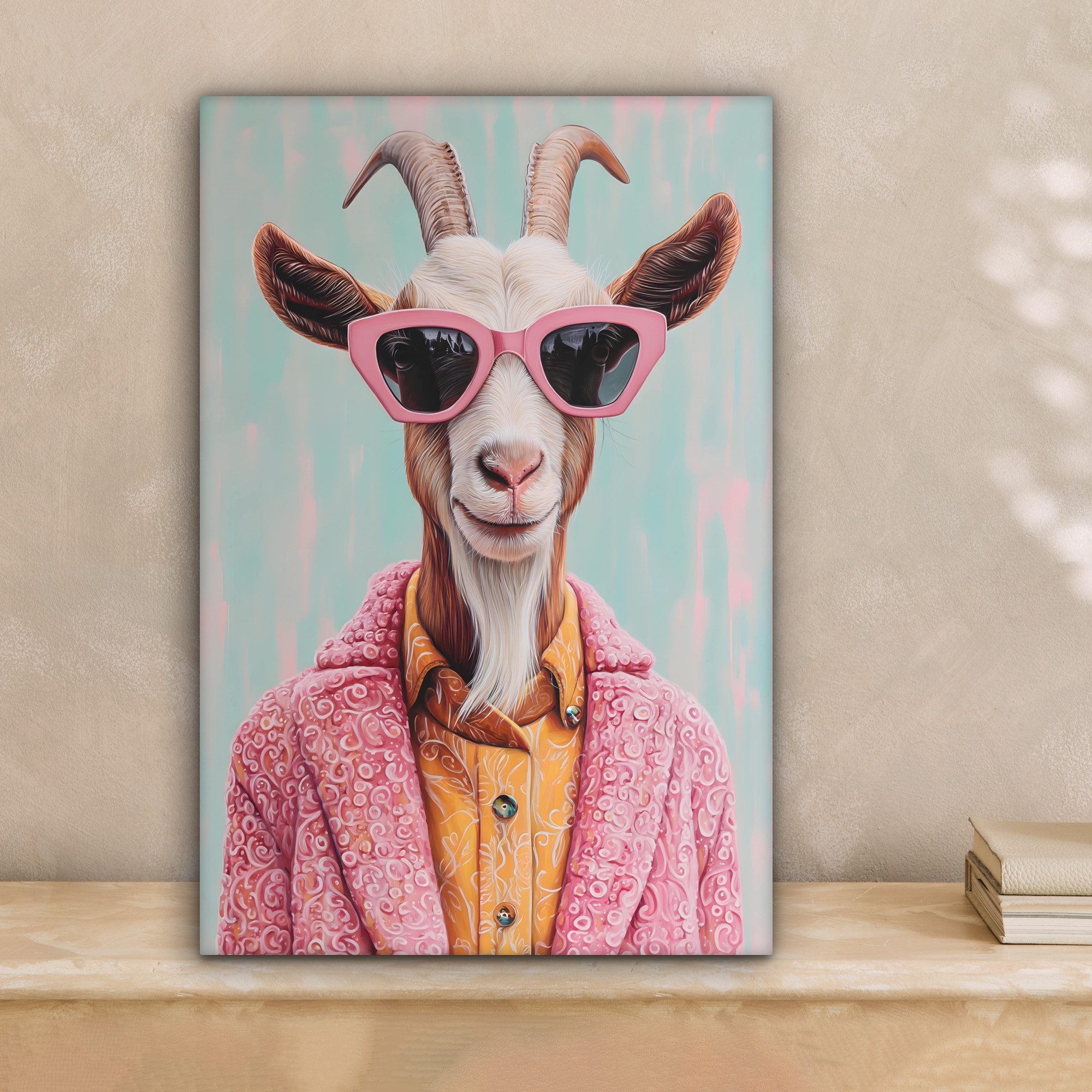 OneMillionCanvasses® Leinwandbild Sonnenbrille - Rosa - Ziege - Anhören, Fo günstig online kaufen