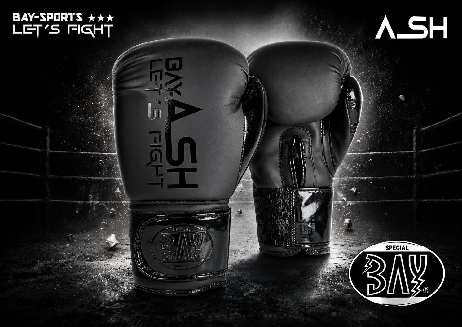 BAY-Sports Boxhandschuhe ASH Black schwarz Box-Handschuhe 8-16 Unzen für Boxen Kickboxen MMA (Paar), Edles Matt-Schwarz Design Hochwertig Robust 8-10-12-14-16 Unzen