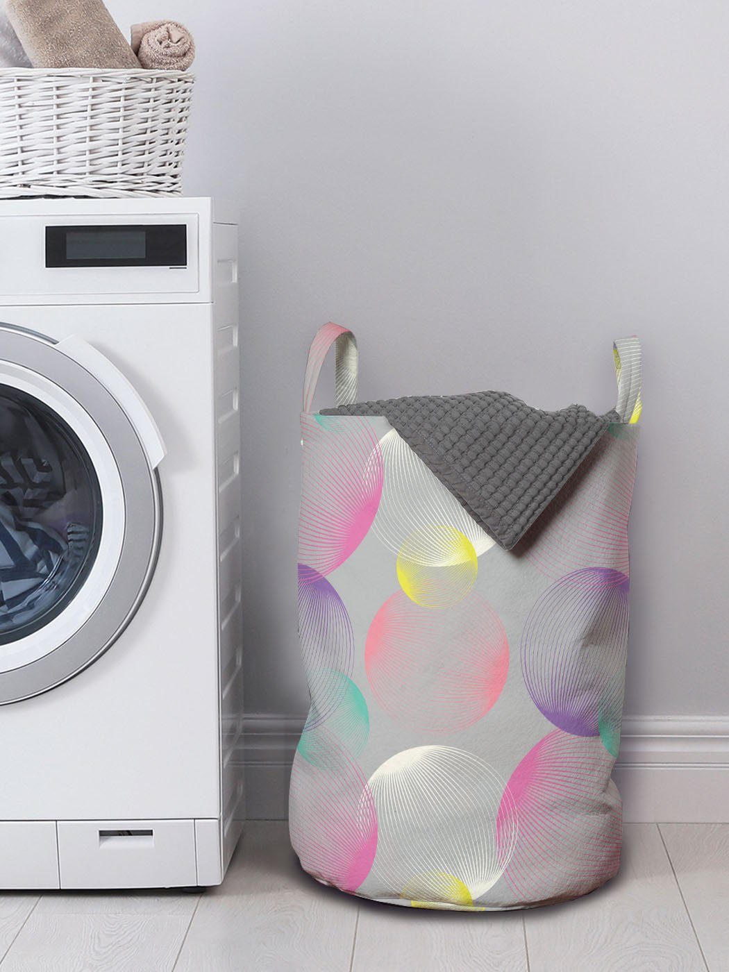 Abakuhaus Abstrakt mit Wäschekorb Wäschesäckchen Waschsalons, Luftblasen-Kreis Griffen für Kordelzugverschluss