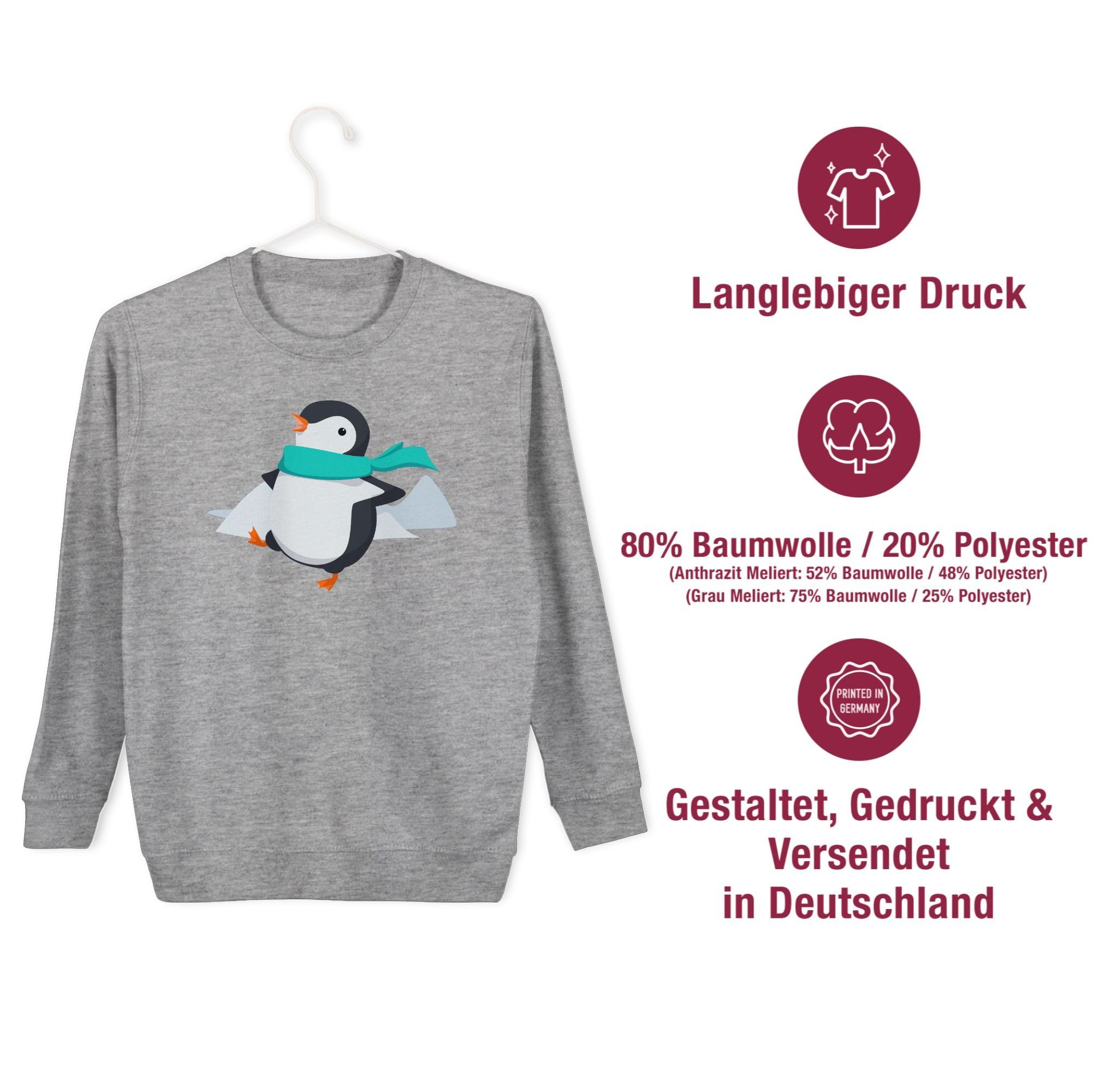 Shirtracer Sweatshirt Happy Pinguin Grau Tiermotiv 2 meliert Print Animal