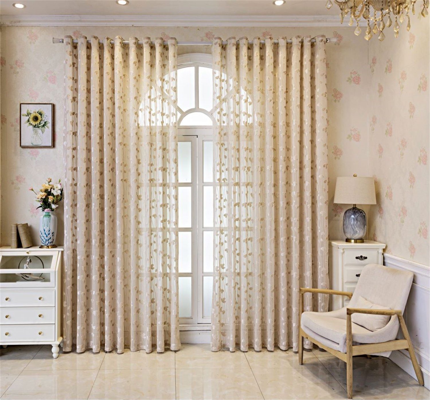 BYSURE Gardine (2 St), Ösen, halbtransparent, Blattmuster Gardine günstig online kaufen