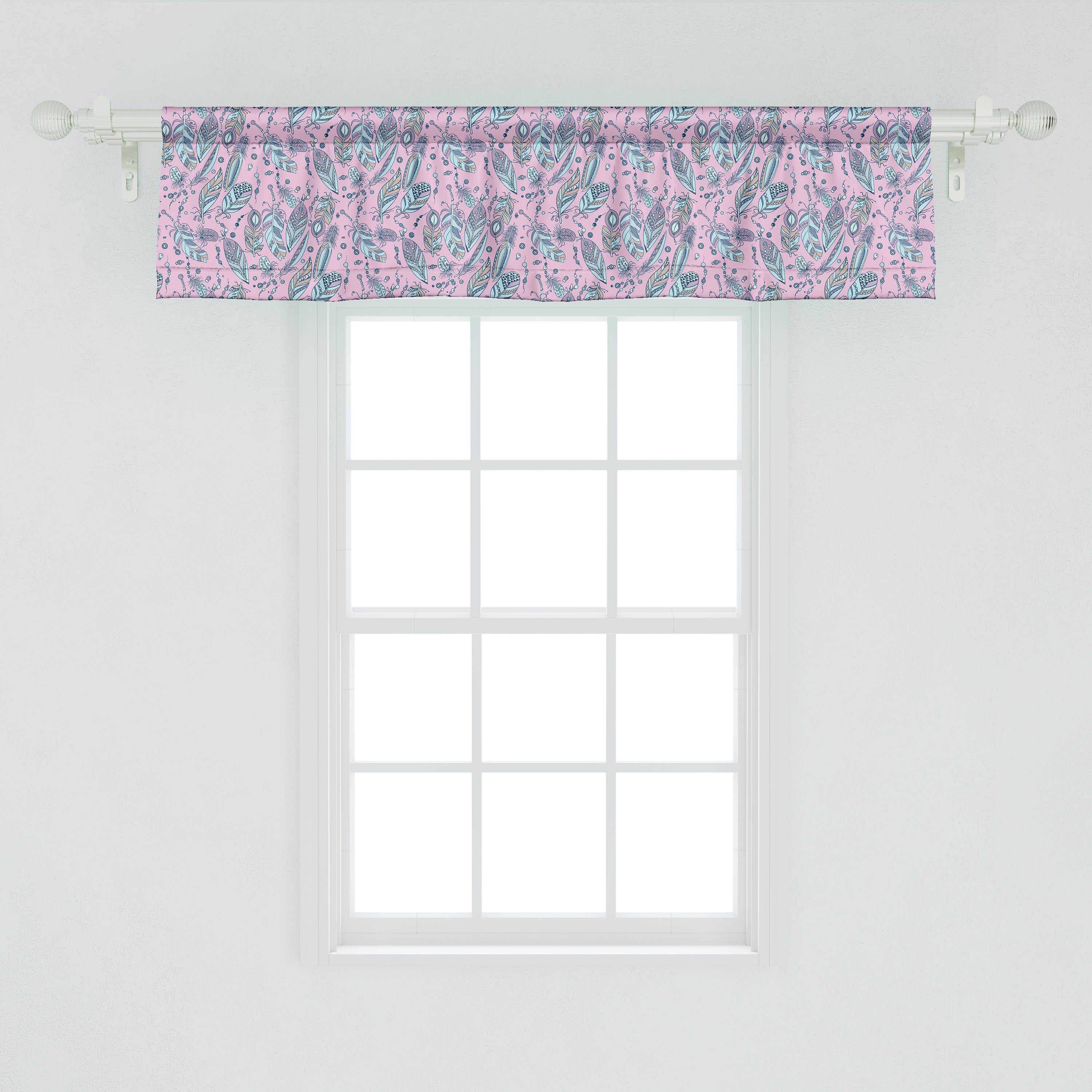 Scheibengardine Vorhang Volant Schlafzimmer Perlen mit für Bohemien Abakuhaus, Stangentasche, und Küche Microfaser, Federn Dekor Einheimische