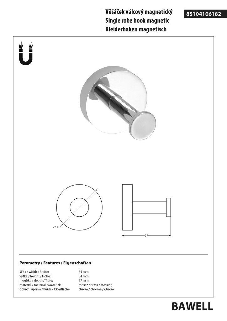 BRILLANTBAD® Kleiderhaken BAWELL Kleiderhaken Messing Chrom für Bad & Küche >> Magnetisch, Einfach Magnetisch verwenden (starke Magnete)