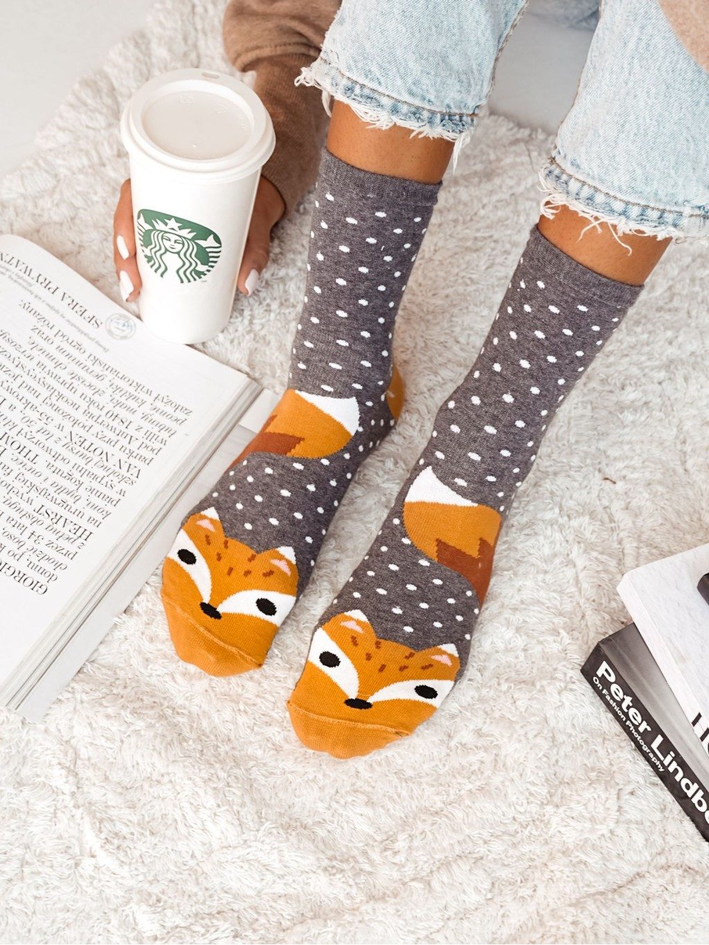 Langsocken stylische Langsocken 37/41 aus Baumwolle mit Fuchs-Motiv