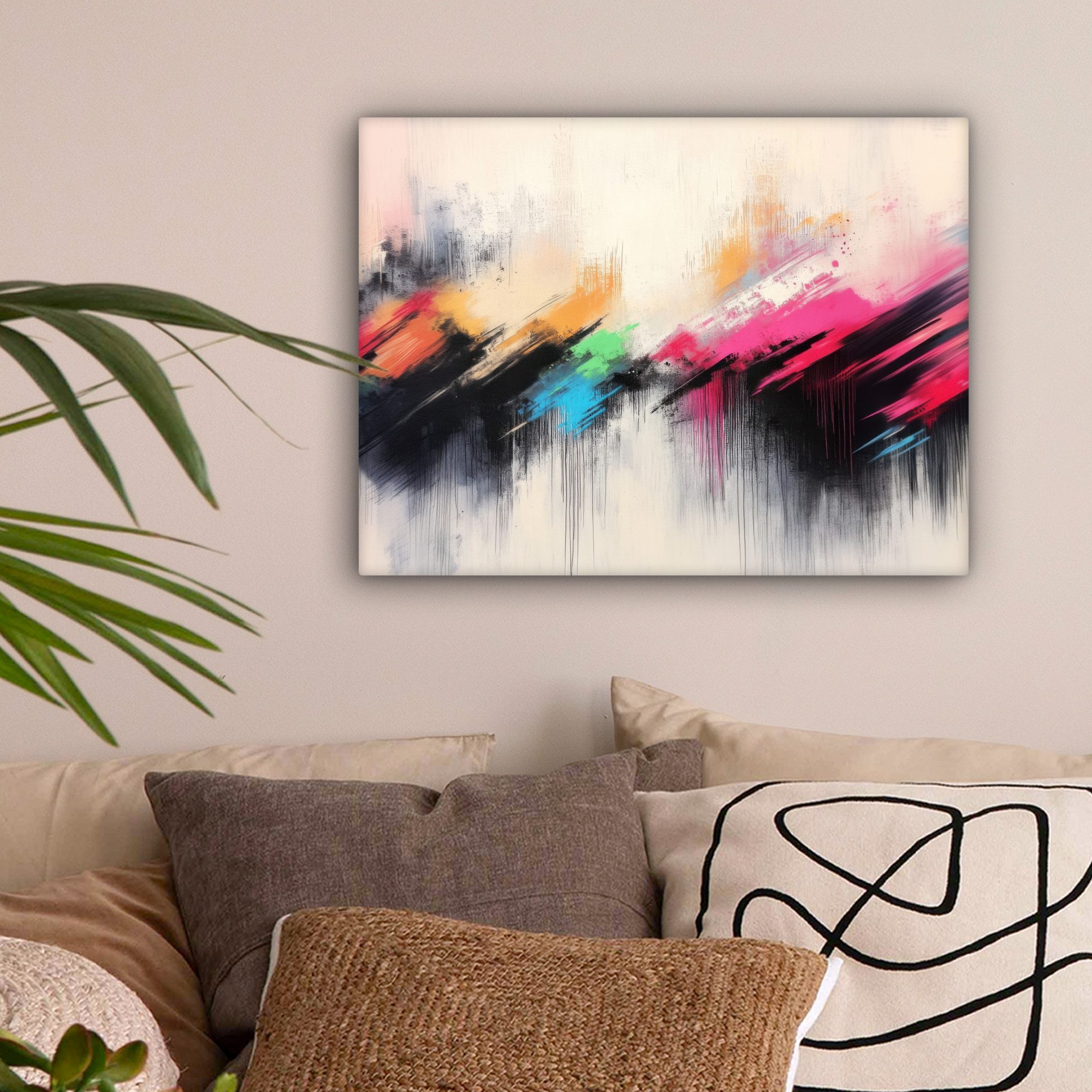 OneMillionCanvasses® Leinwandbild Dynamisch - Abstrakt - Farbenfroh - Schwarz, Fotodruck (1 St), Wandbild Leinwandbilder, Aufhängefertig, Wanddeko 40x30 cm