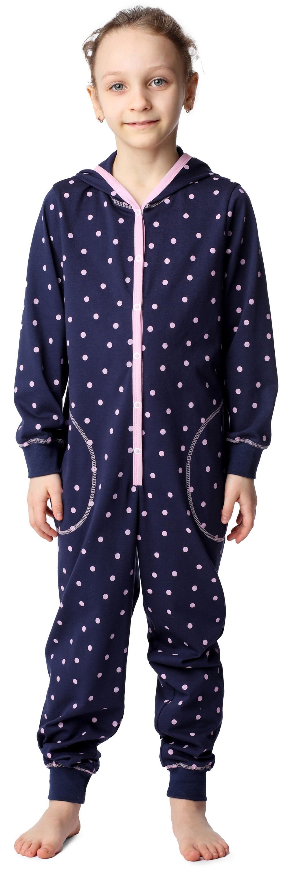 Rosa mit MS10-223 Style Marineblau Mädchen Schlafoverall Merry Punkte Kapuze Schlafanzug