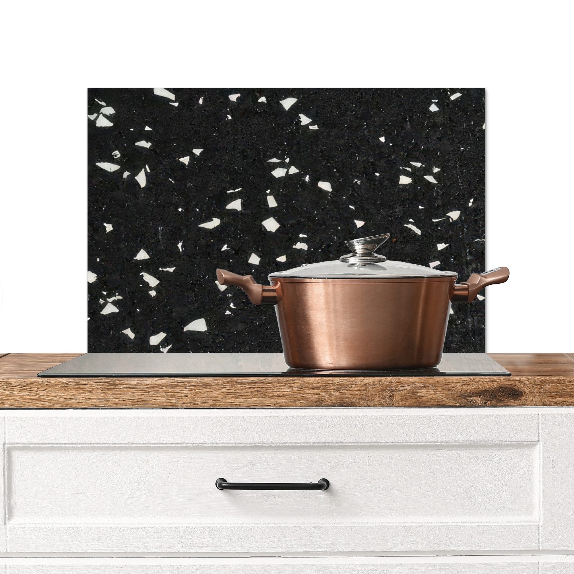 MuchoWow Küchenrückwand Terrazzo - Schwarz - Grau - Weiß, (1-tlg), Spritzschutz Küche, Küchendeko, 60x40 cm