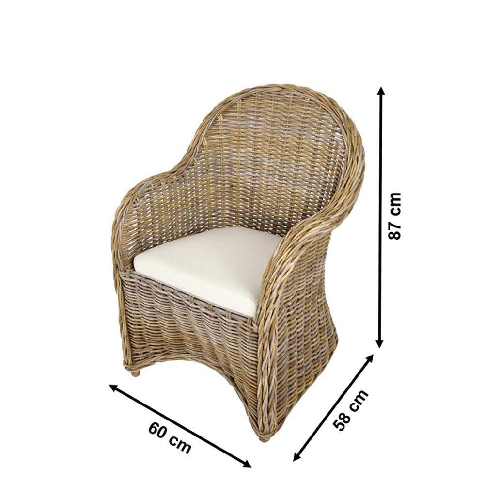 Kobolo Rattanstuhl BOSTON NEW Sessel aus Rattan grau (kubu grey)