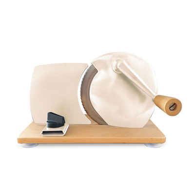 myJupiter Multifunktions-Küchenmaschine Hand-Allesschneider mit Holzplatte, altweiß