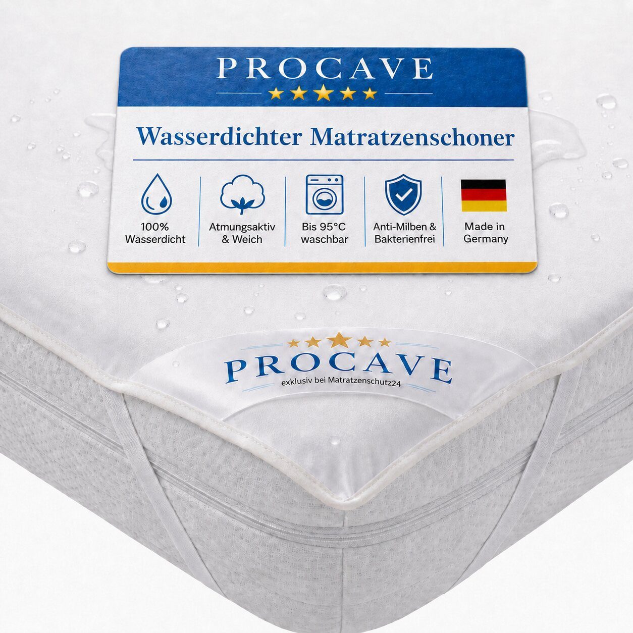 Matratzenauflage wasserdicht atmungsaktiver Matratzentopper Made in Germany div. Größen PROCAVE, Matratzenschoner wasserundurchlässig, waschbar, 50x100 cm