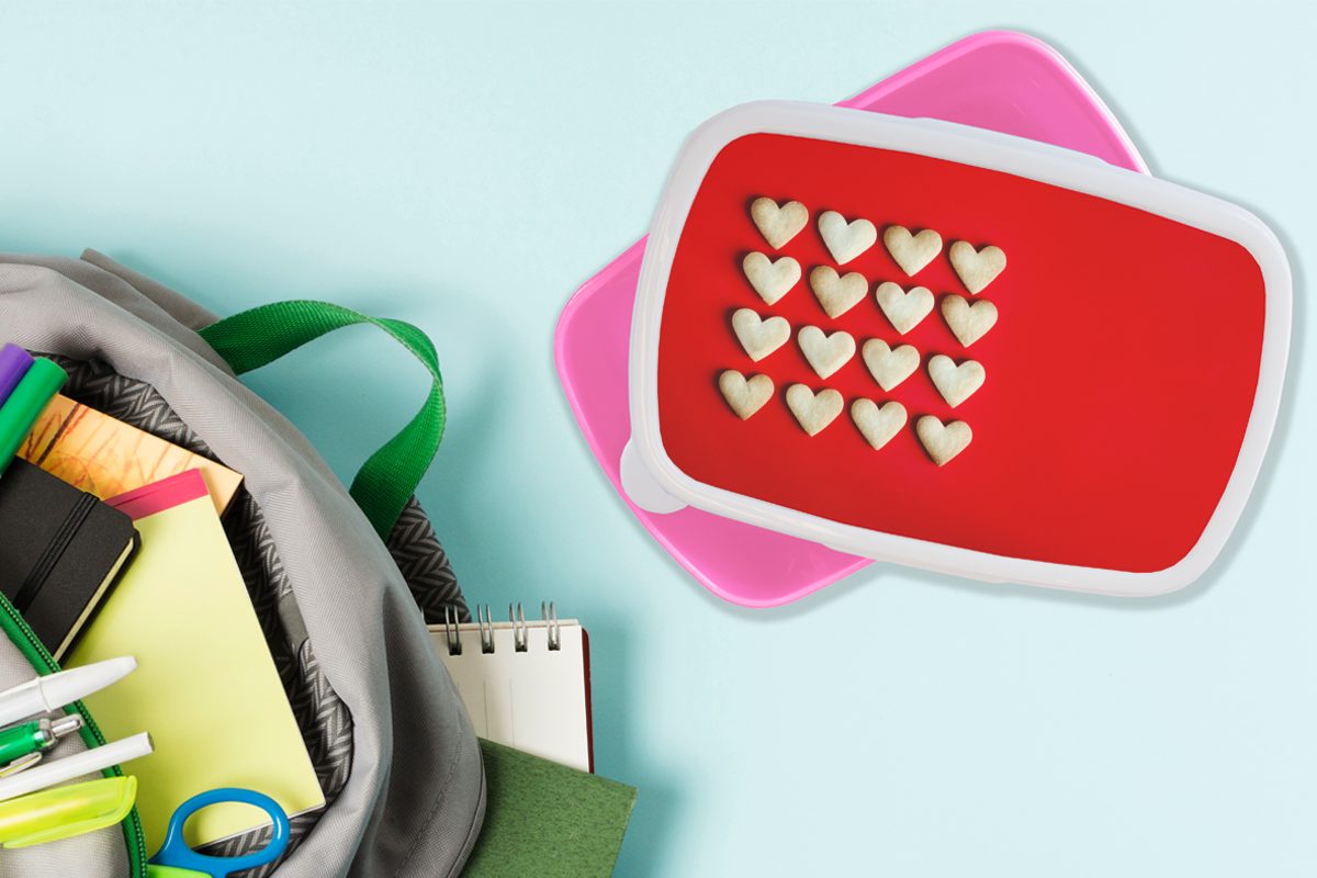 Kunststoff, rosa (2-tlg), Brotdose Snackbox, für Kunststoff Kinder, Mädchen, MuchoWow Kekse, Brotbox Herzförmige Erwachsene, Lunchbox