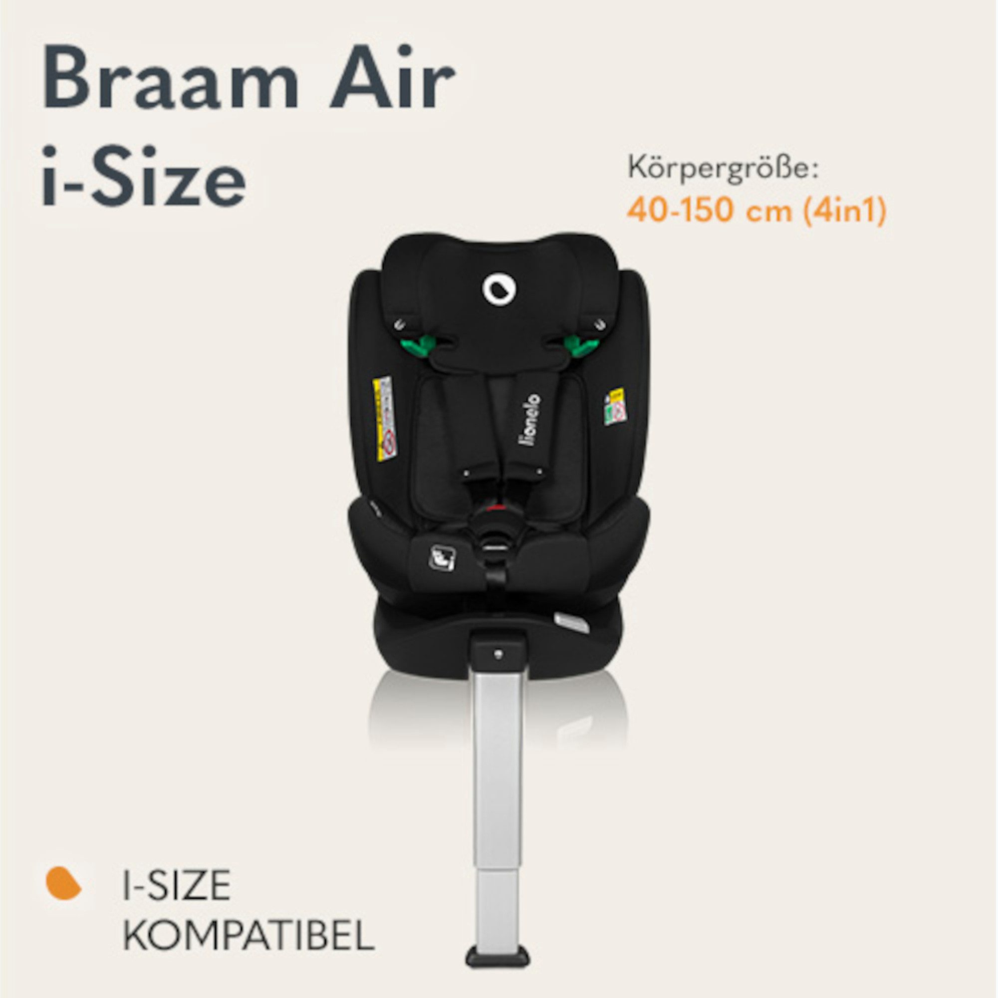 lionelo Autokindersitz BRAAM AIR I-SIZE, ab: ab Geburt, bis: bis 12 Jahren, ab: 40,00 cm, bis: 150,00 cm, (Set), 4 in 1/i-Size/0-36kg/40-150cm/Eingebauter Ventilator/360'