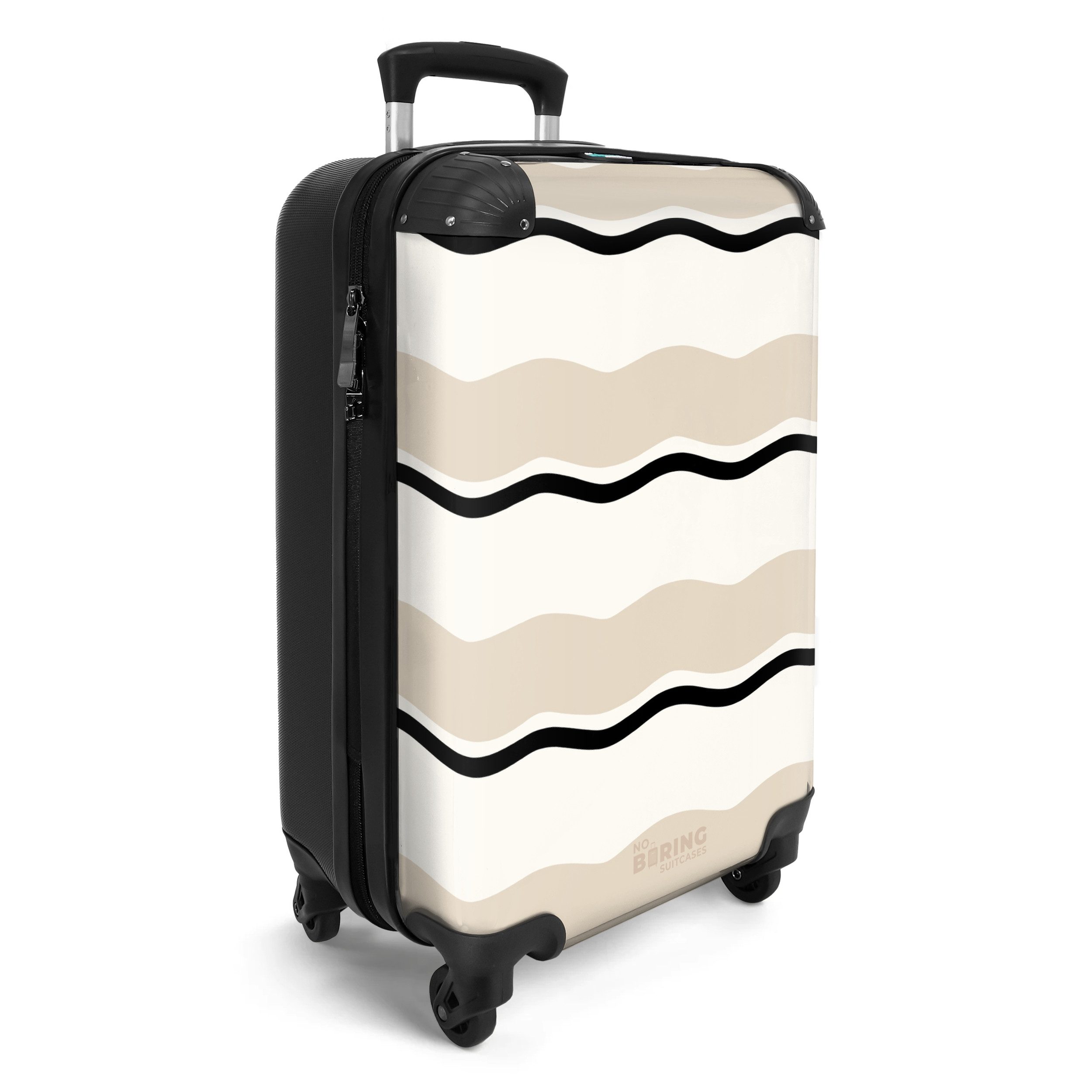 NoBoringSuitcases.com© Hartschalen-Trolley Gewellte Streifen in Creme-Tönen 55x35x20cm, 4 Rollen, Reisetasche mit Rollen, Koffer Handgepäck Flugzeug