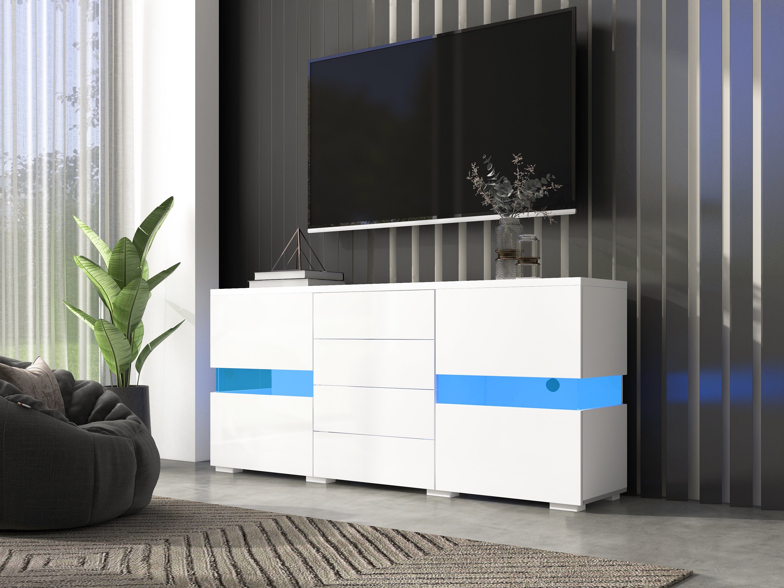 Odikalo TV-Schrank Hochglanz Weiß Sideboard Lagerung Schrank Anrichte Kombikommode