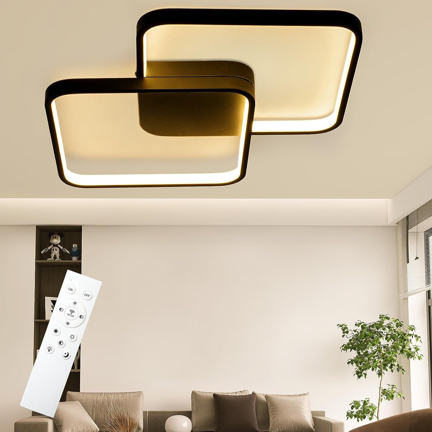 ZMH LED Deckenleuchte Modernes Dimmbar Stufenloses Dimmen fest mit integriert, 3000-6000k, Modern Wohnzimmerlampe Design, LED & Flimmerfrei, Augenschutz Fernbedienung