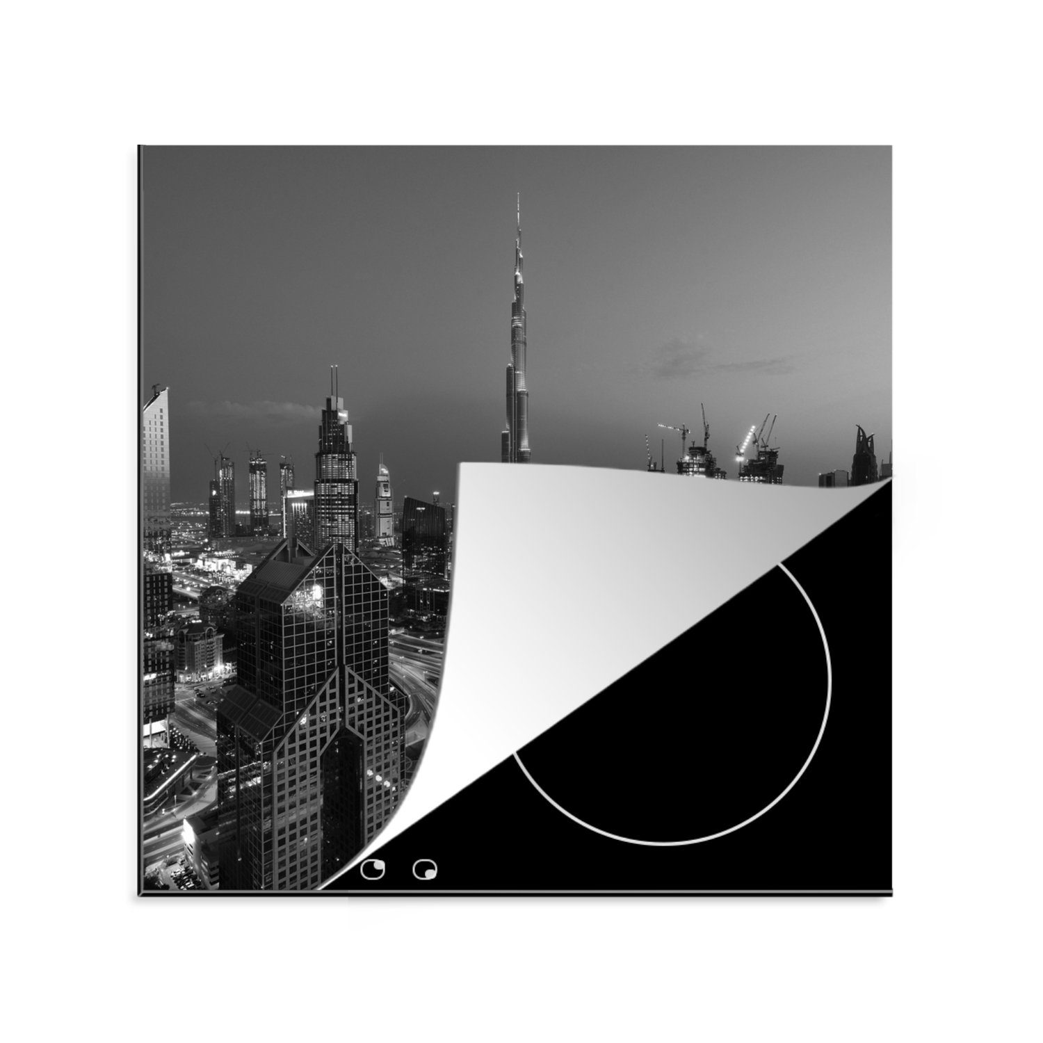 Herdblende-/Abdeckplatte Hell, (1 Ceranfeldabdeckung, küche cm, tlg), Arbeitsplatte 78x78 - MuchoWow Vinyl, - - Schwarz Dubai Weiß für