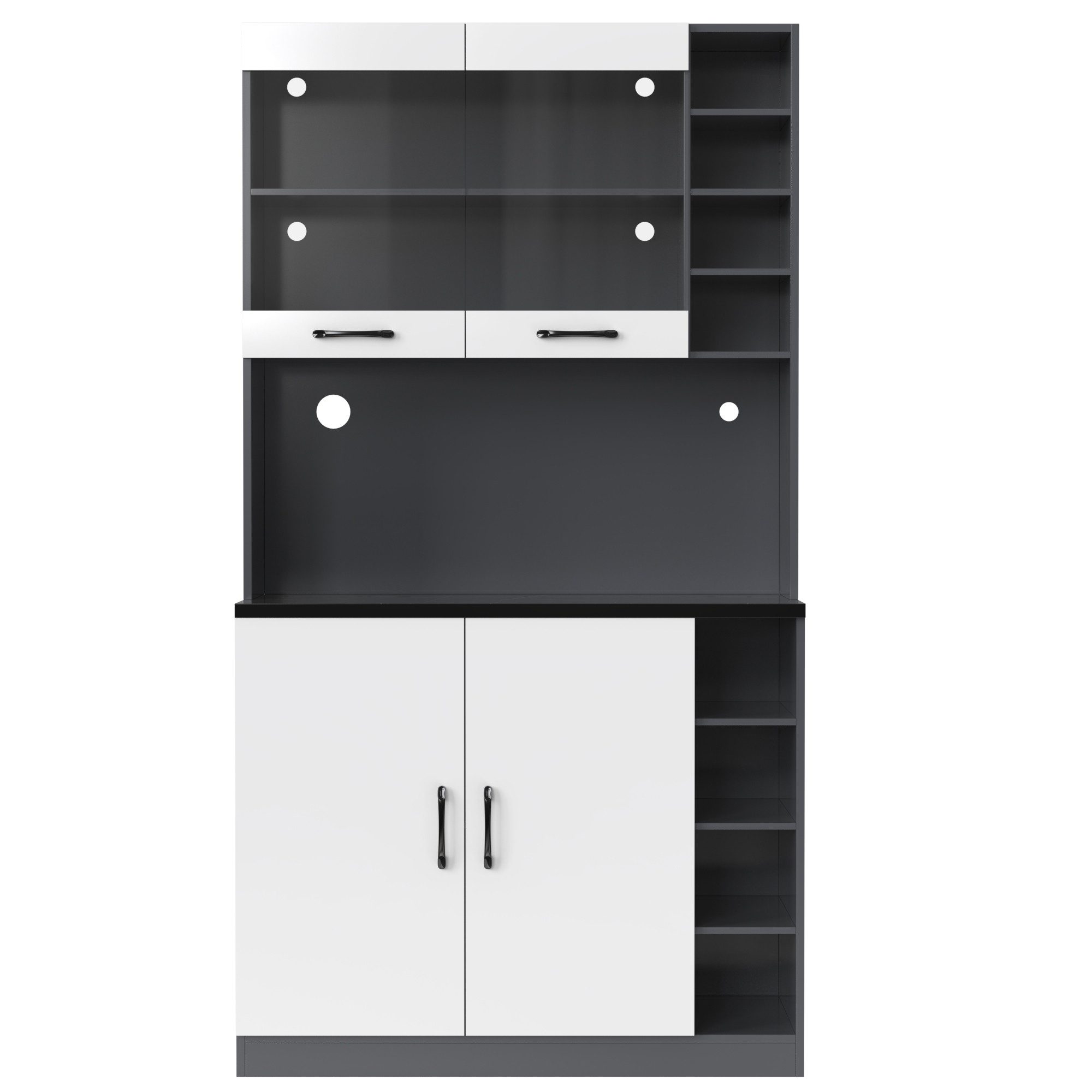 Flieks Küchenbuffet Hochschrank mit LED-Beleuchtung und Glastüren (100x47x187 cm, 1-St., höhenverstellbare seitliche Ablagefächer) Küchenschrank mit Arbeitsplatte Mehrzweckschrank Highboard