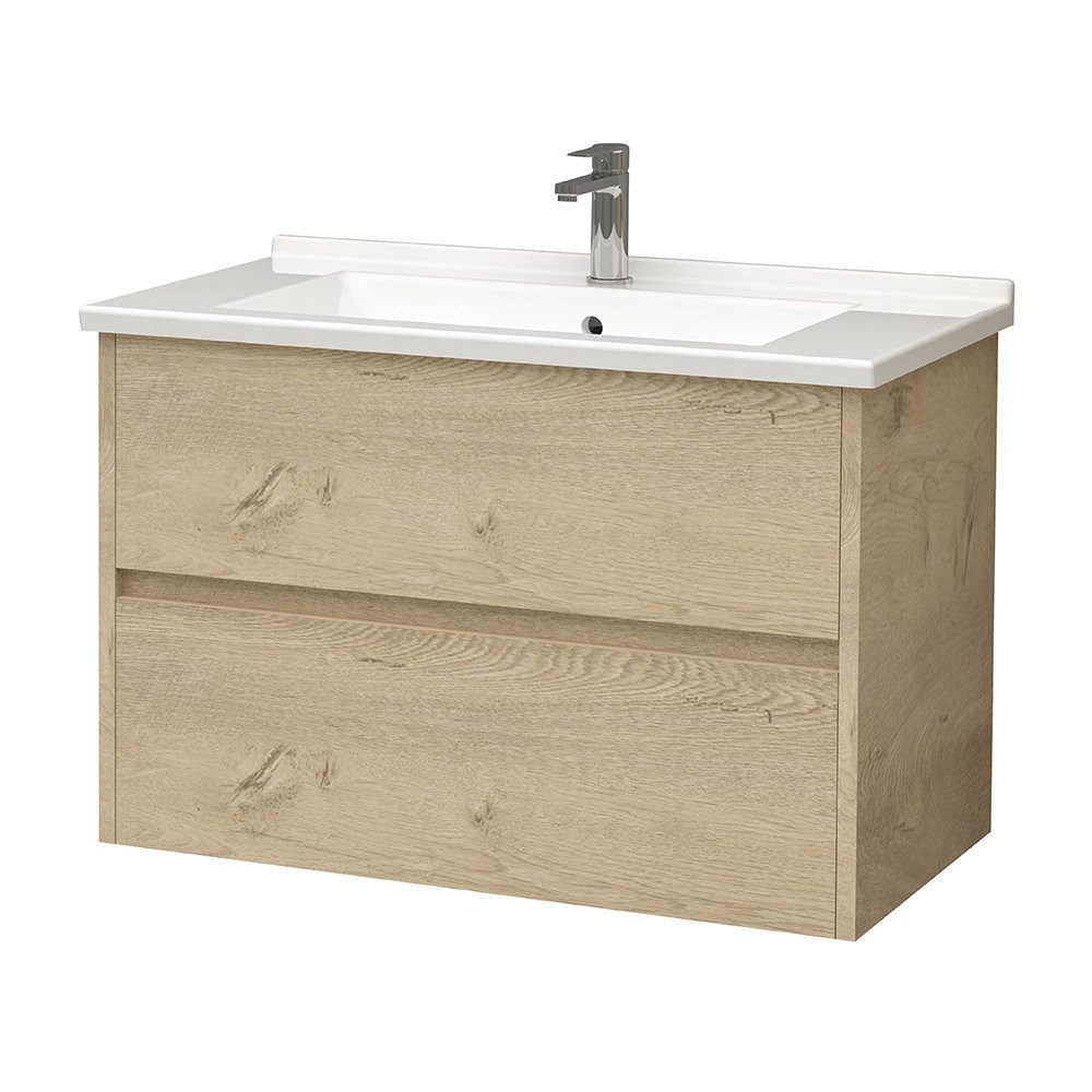 Aloni Waschbeckenschrank KEY3480-80 (1-St) Hayat Badezimmer Unterschrank 80 cm Eiche + Waschbecken