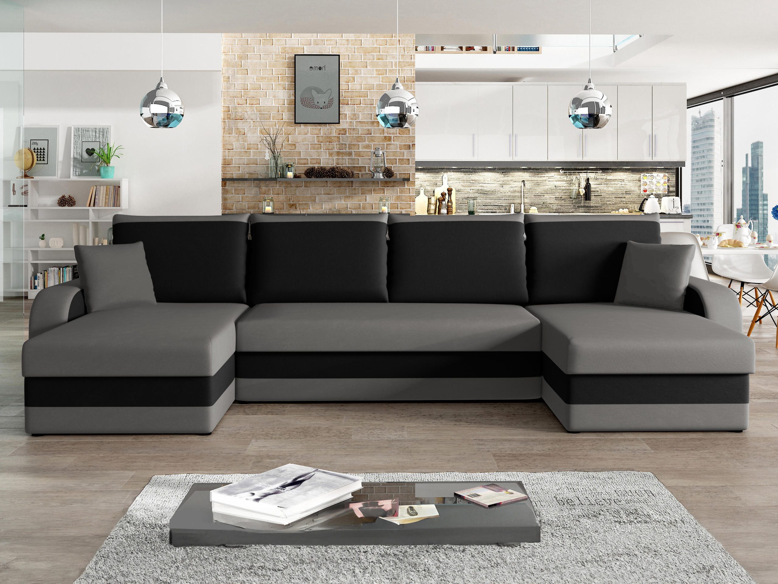 MIRJAN24 Wohnlandschaft Kris U, mit Schlaffunktion und drei Bettkasten, U-Form mit Kissen-Set, L: 304 cm