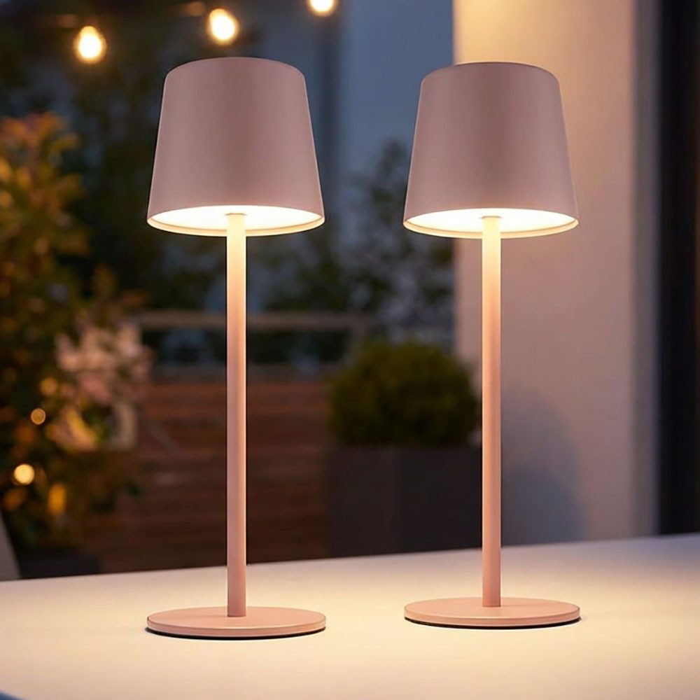 GLOBO LIGHTING Außen-Tischleuchte, LED-Leuchtmittel fest verbaut, Kaltweiß, Warmweiß, Neutralweiß, Tageslichtweiß, LED Tischleuchte Außenbereich Akku Metall rosa CCT Touchdimmer 2x