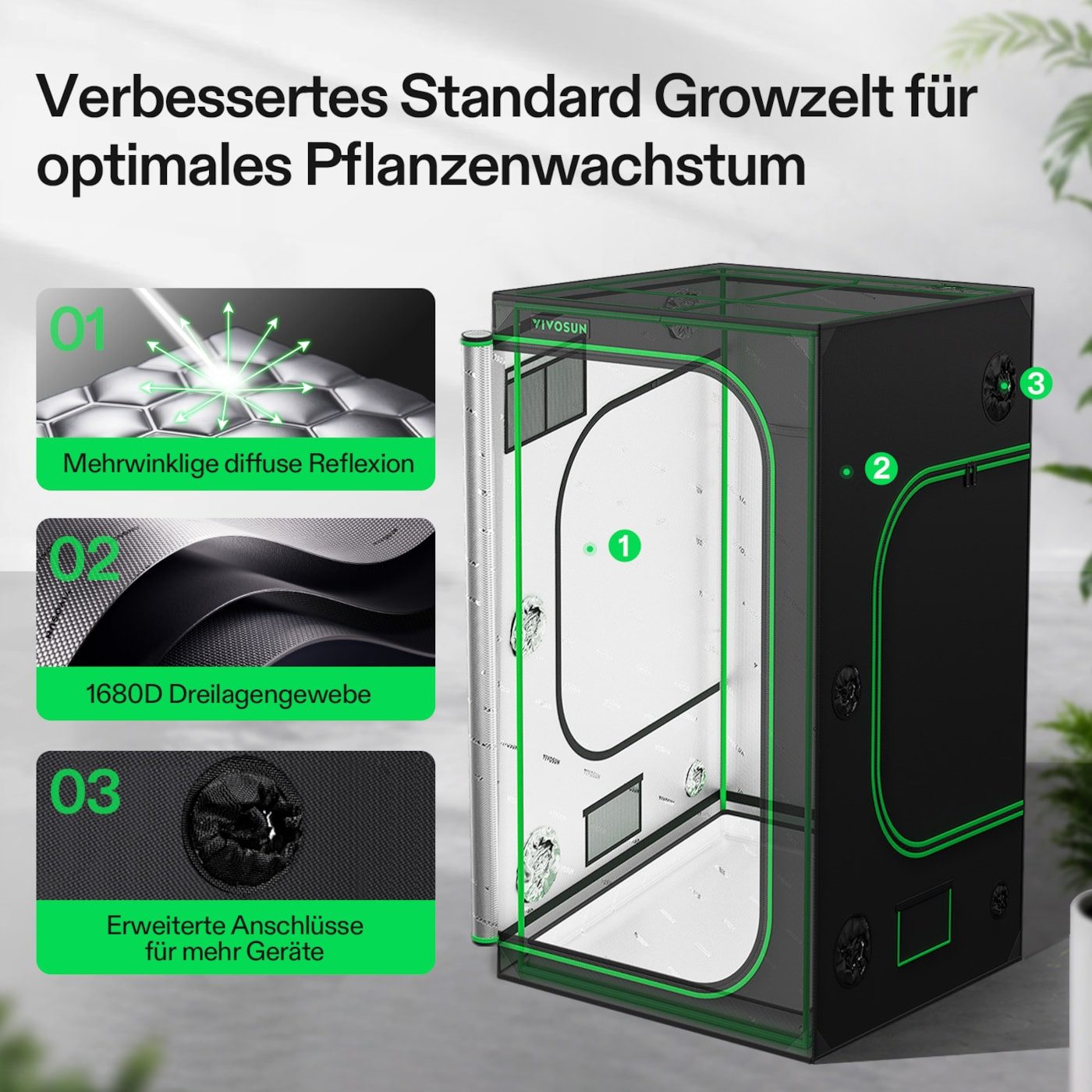 VIVOSUN Gewächshaus VIVOSUN Smart Growbox Komplettset, BxTxH: 60 x 60 x 120 cm, BxLxH: 60 x 60 x 120 cm, LumaLight 100W LED, G4-Abluftsystem und E42A+ Smart-Con – Bild 3 von 5