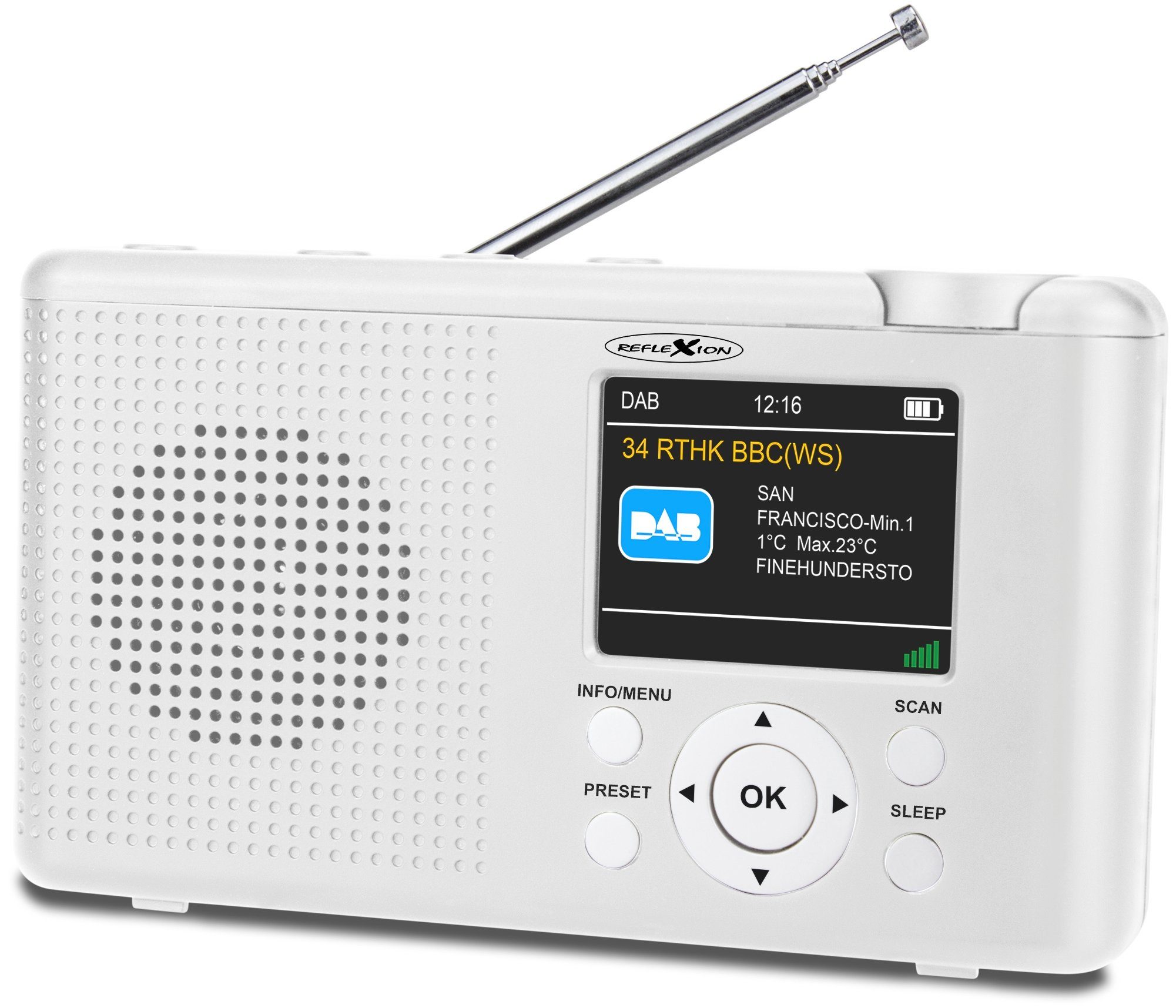 Reflexion TRA23DAB weiß Digitalradio (DAB) (Digitalradio (DAB), 16 W, 2,4" Farbdisplay (Dimmbar), 1200 mAh Akku)