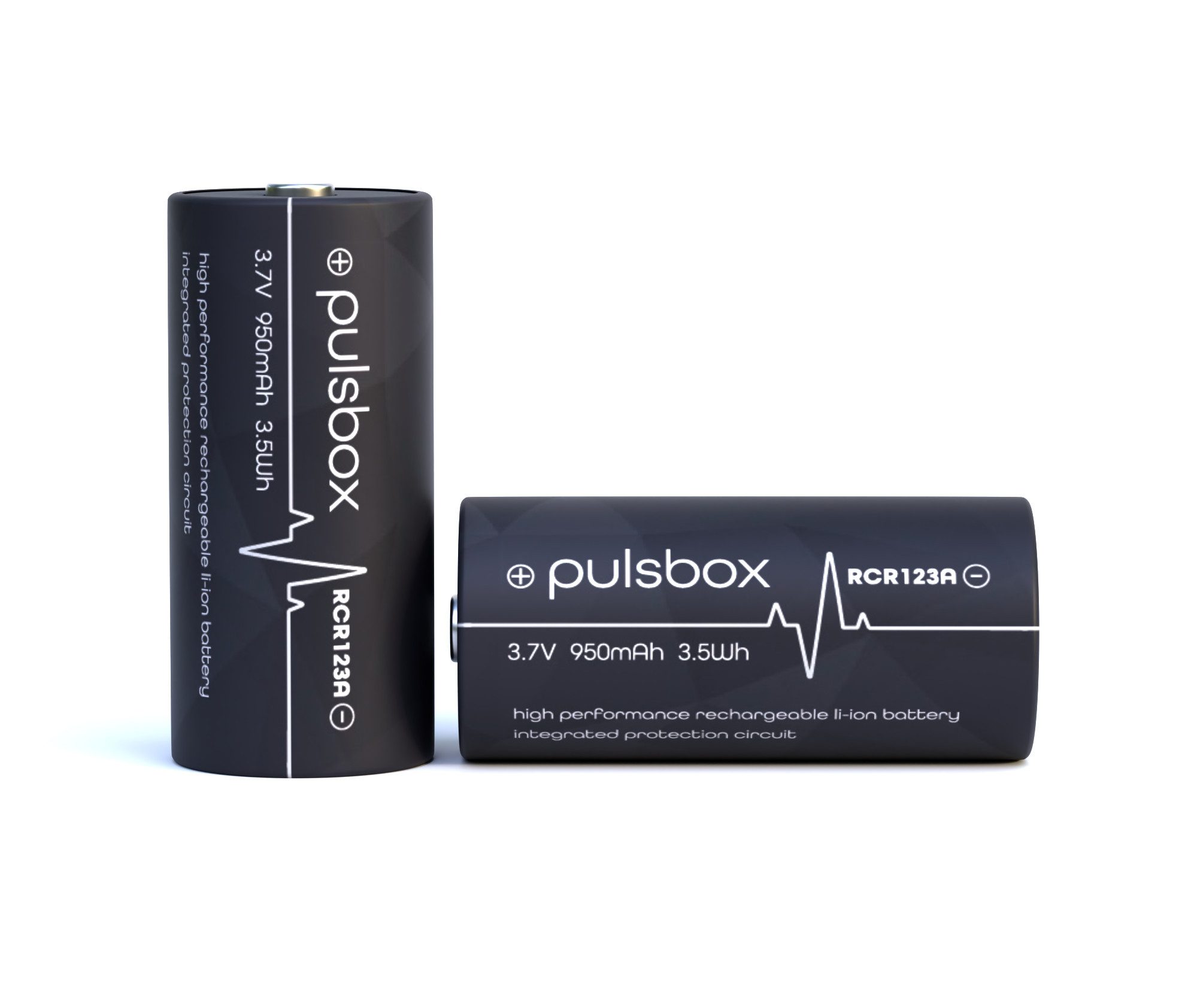 pulsbox RCR123A Akku 16340 Li-Ion 3,7V PCB-Geschützt - 2 x Akku 950 mAh (3,7 V), - passend für Arlo, Taschenlampen uvm.