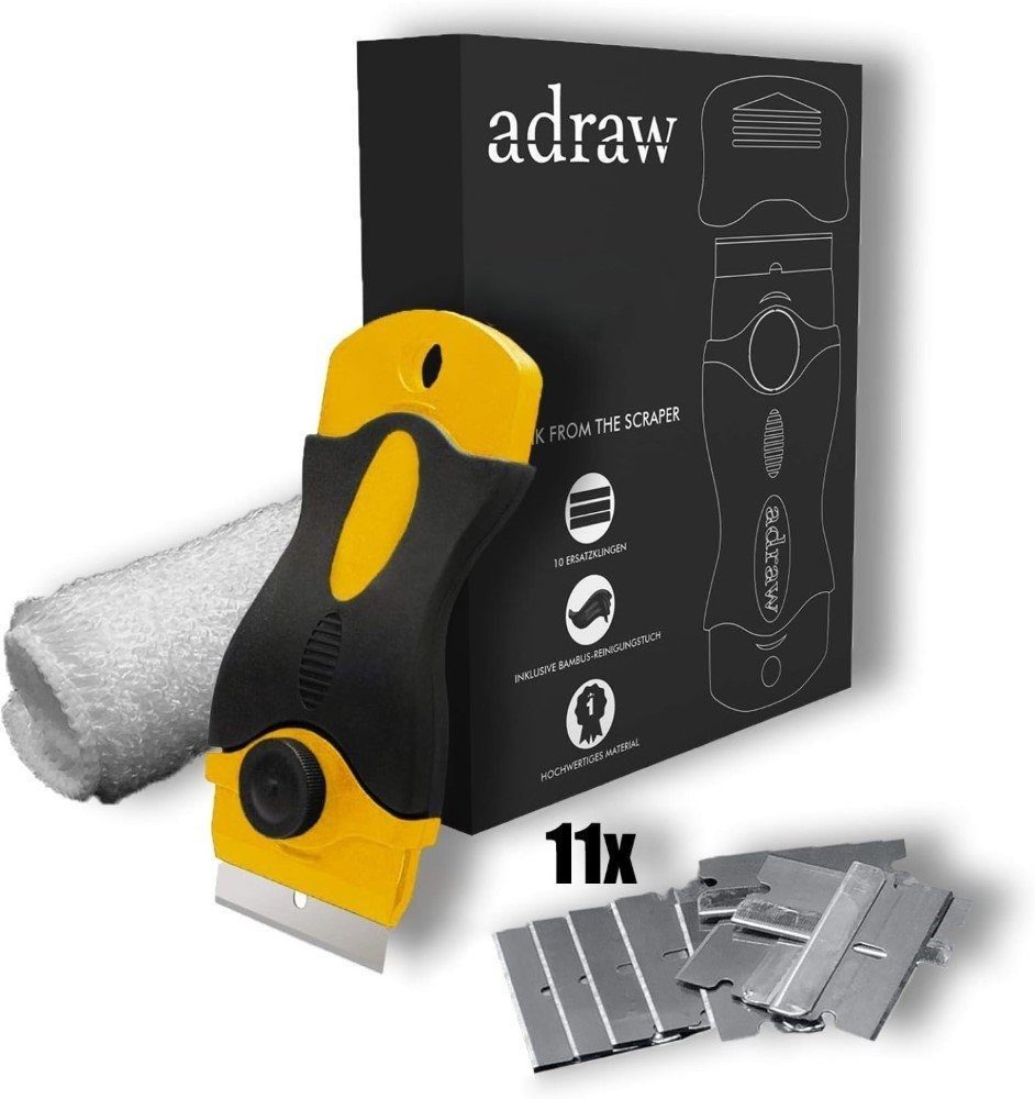 adraw Glasschaber Adraw Kochfeldschaber mit Edelstahlklingen und Bambustuch Anti-Rutsch-Griff und Sicherheitsverschluss.