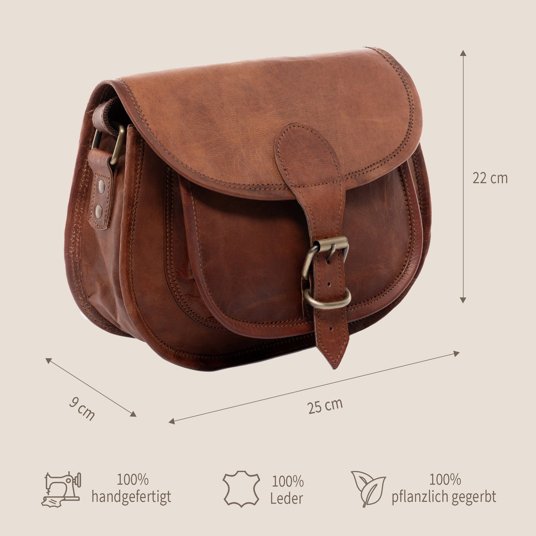 SID & VAIN shoulder bag real leather shoulder bag large brown, crossbody bag real leather for women, shoulder bag light brown