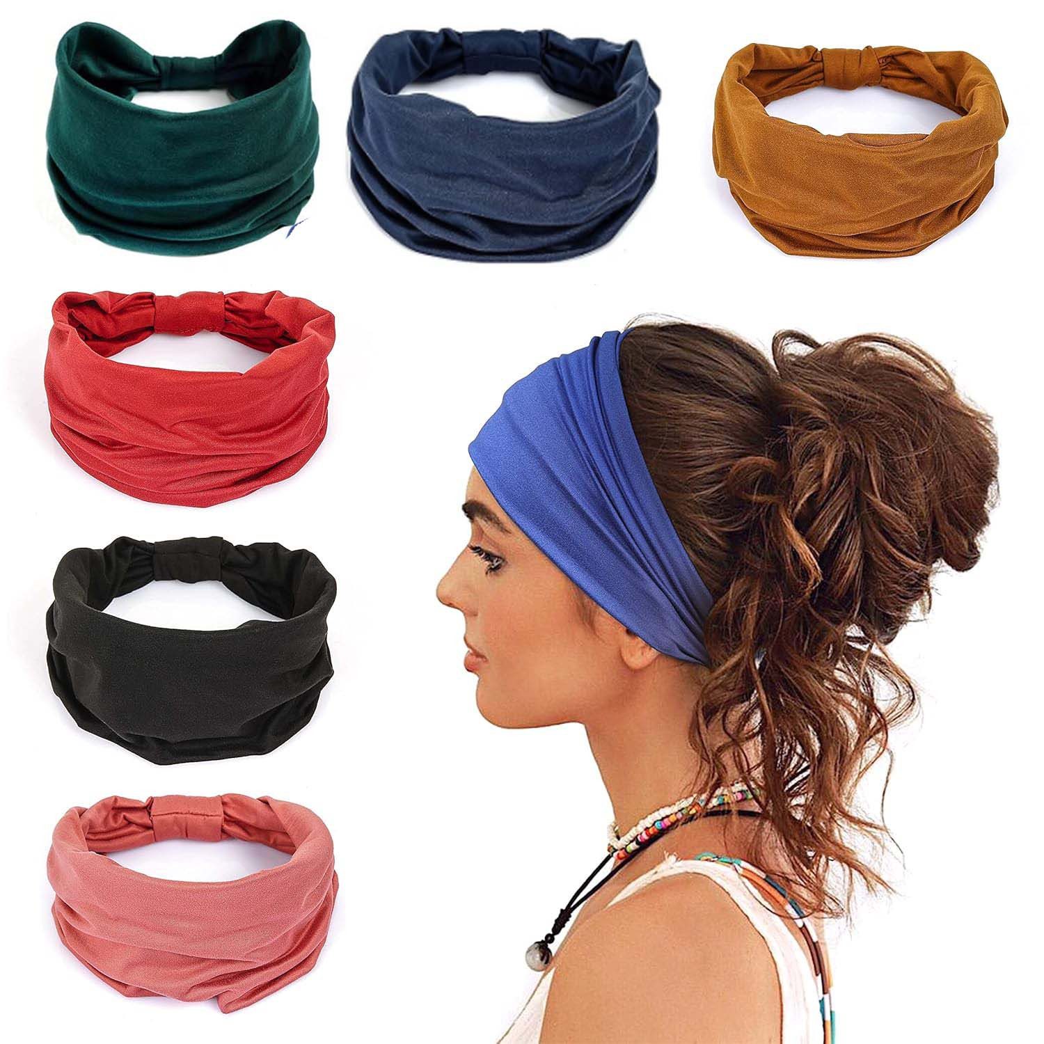 Oemmn Haarband 6er Damen Stirnband Elastische Kopftuch Mehrfarbig Headband