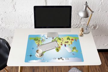 MuchoWow Gaming Mauspad Weltkarte - Kinder - Natur - Illustration - Jungen - Mädchen (1-St), Büro für Tastatur und Maus, Mousepad Gaming, 90x60 cm, XXL, Großes