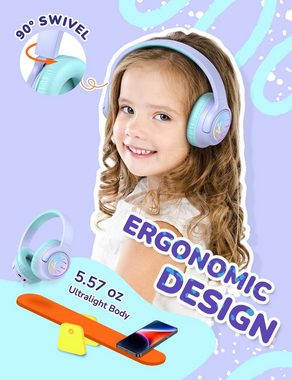 iclever mit LED-Leuchten, 74/85/94dB Lautstärkebegrenzung, Kinder-Kopfhörer (Natürliche Materialien und hochwertiger Klang für sicheres und komfortables Hören., 43 Stunden Spielzeit, Stereo-Sound, Typ-C, AUX-Kabel, Bluetooth5.3)