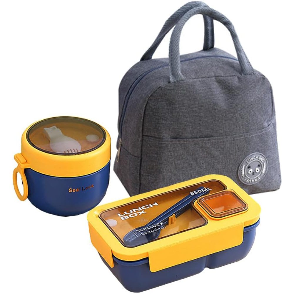 Auledio Lunchbox 1100ml Bento-Box 1100ml Komplettset, Spülmaschinenfest + Isoliertasche, Kunststoff, (Isolierbeutel, Besteck, Suppentasse, Lunchbox mit Fächern), 1100 ml, auslaufsicher, BPA‑frei, kompakt & vielseitig.