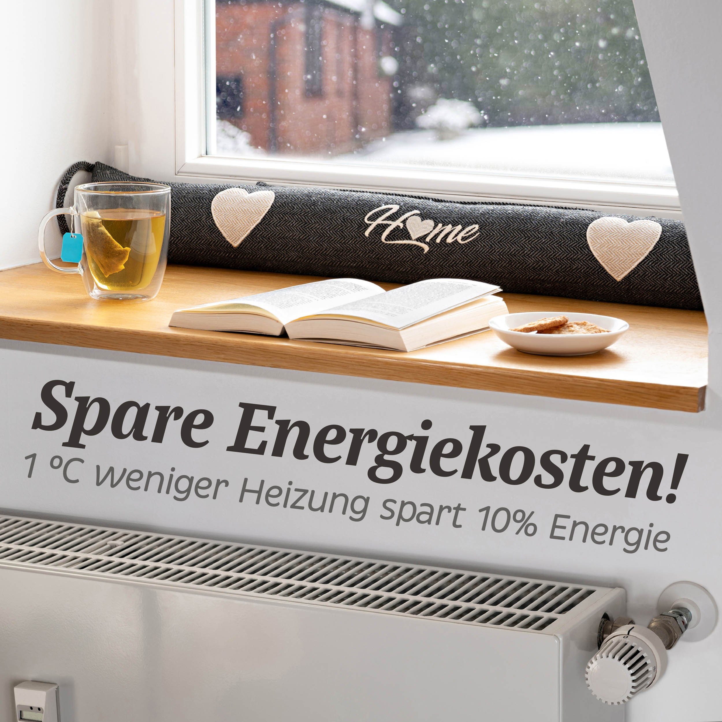 Praknu Zugluftstopper 90cm - Waschbar - Extra Schwer - Für Türen und Fenster - Grau, Einzeln, 1-tlg., Einzelartikel, Effektiver Kältestopp vor Zugluft unter der Tür - Wärmedämmung