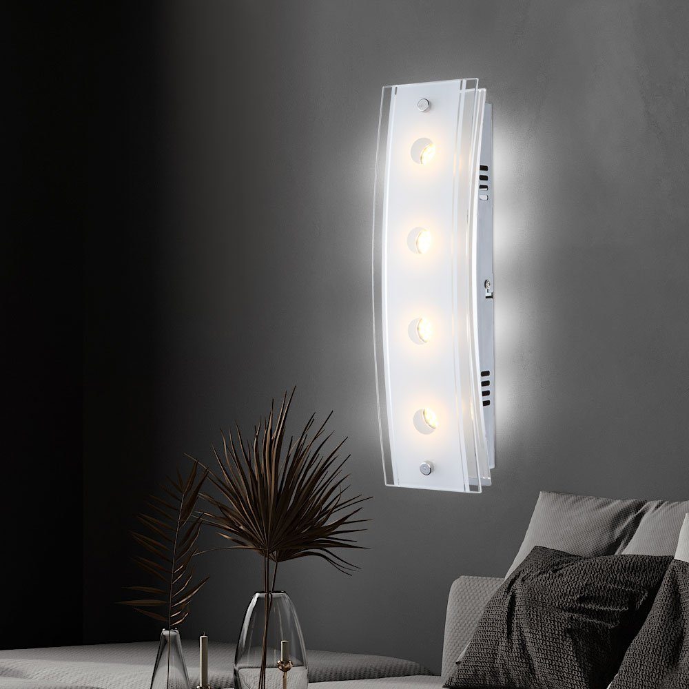 etc-shop LED Wandleuchte, LED-Leuchtmittel Warmweiß, LED fest Glas Design verbaut, und KADIRA Wandleuchte Chrom aus