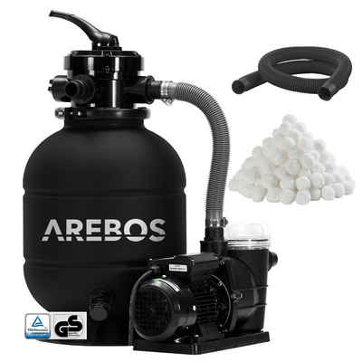 Arebos Sandfilteranlage mit Pumpe inkl.700g Filterbälle + 2m Schlauch, 400 W, 7 Wege-Ventil (Set)