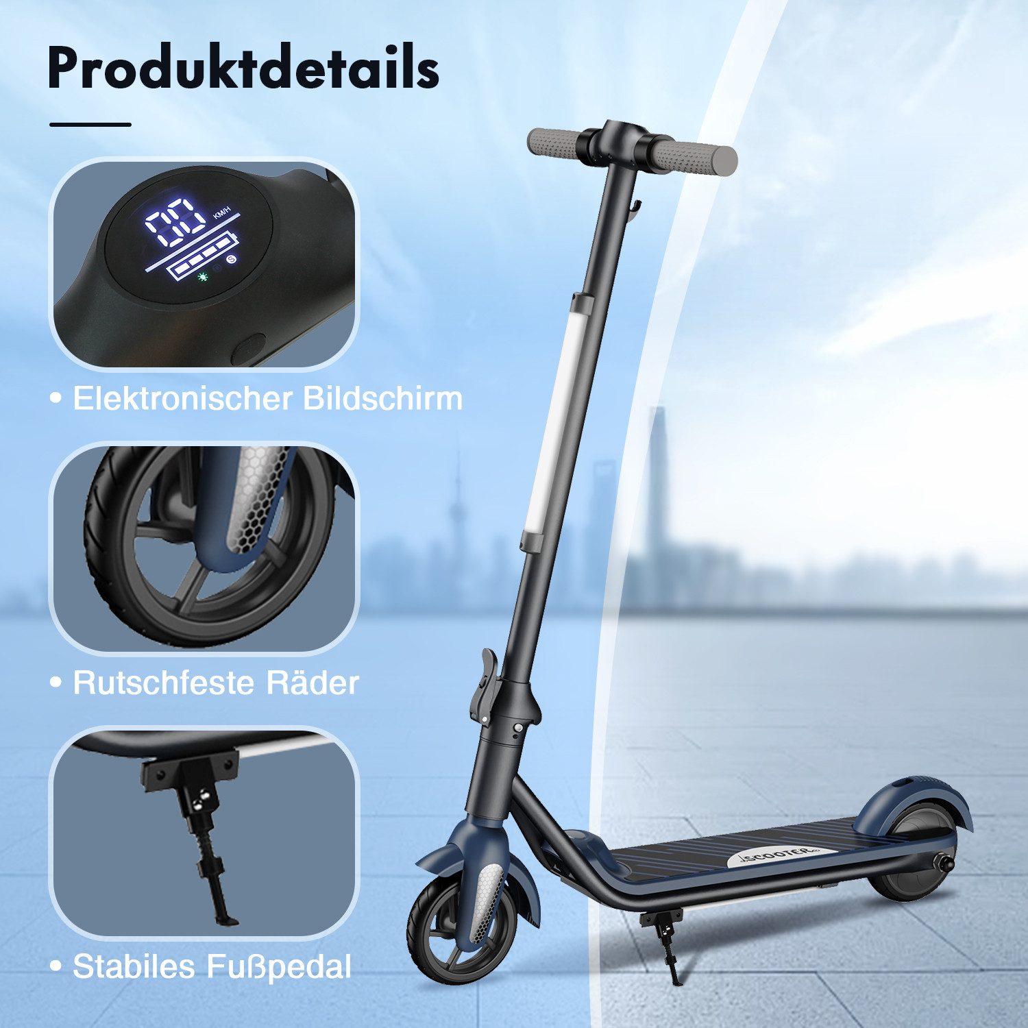 Fanttik Elektro-Kinderroller Kinder faltbarer E-Scooter mit LED-Beleuchtung günstig online kaufen