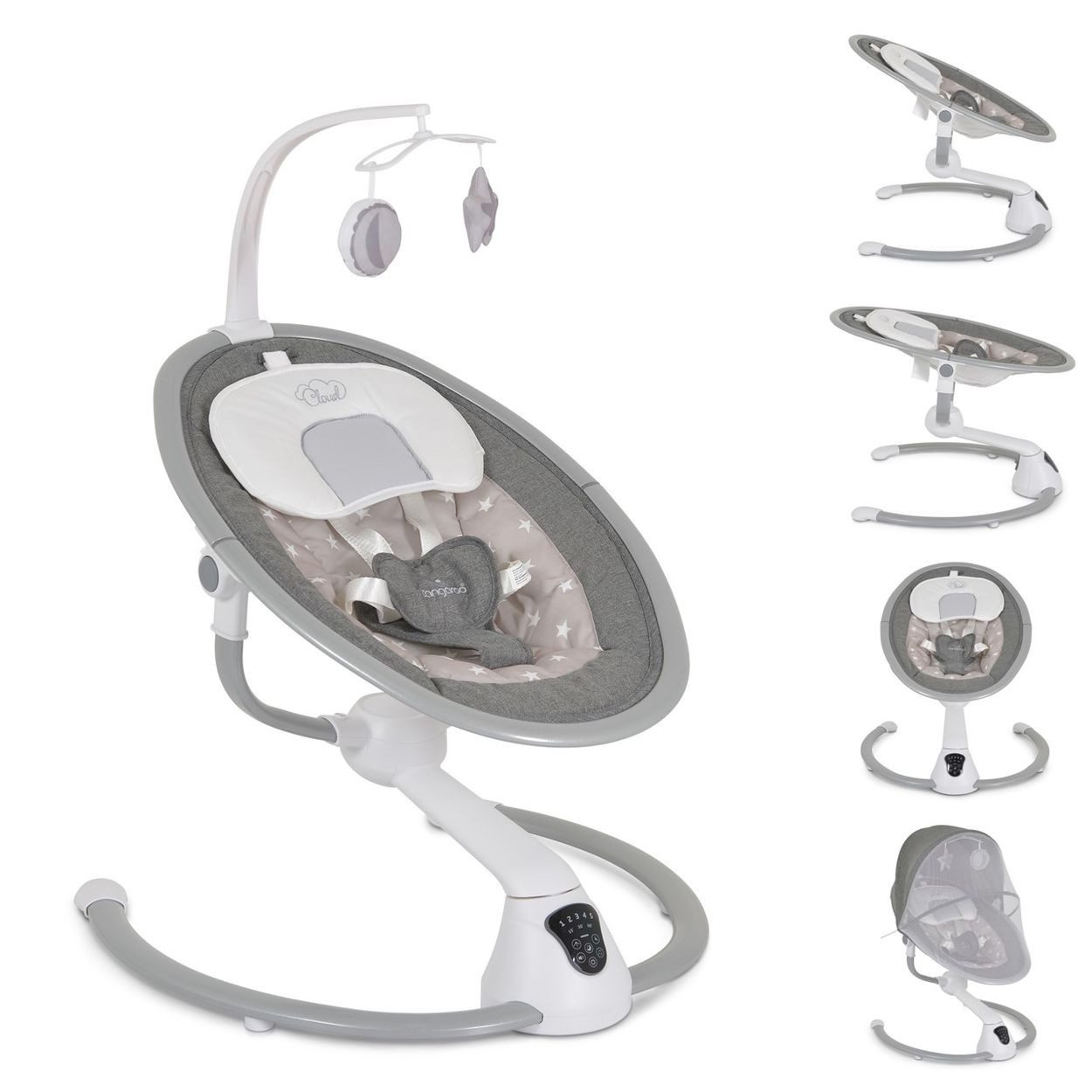 Cangaroo Babywippe Swing Cloud elektrisch, Musikfunktion, Timer, Fernbedienung, Schwingfunktion, Mobile