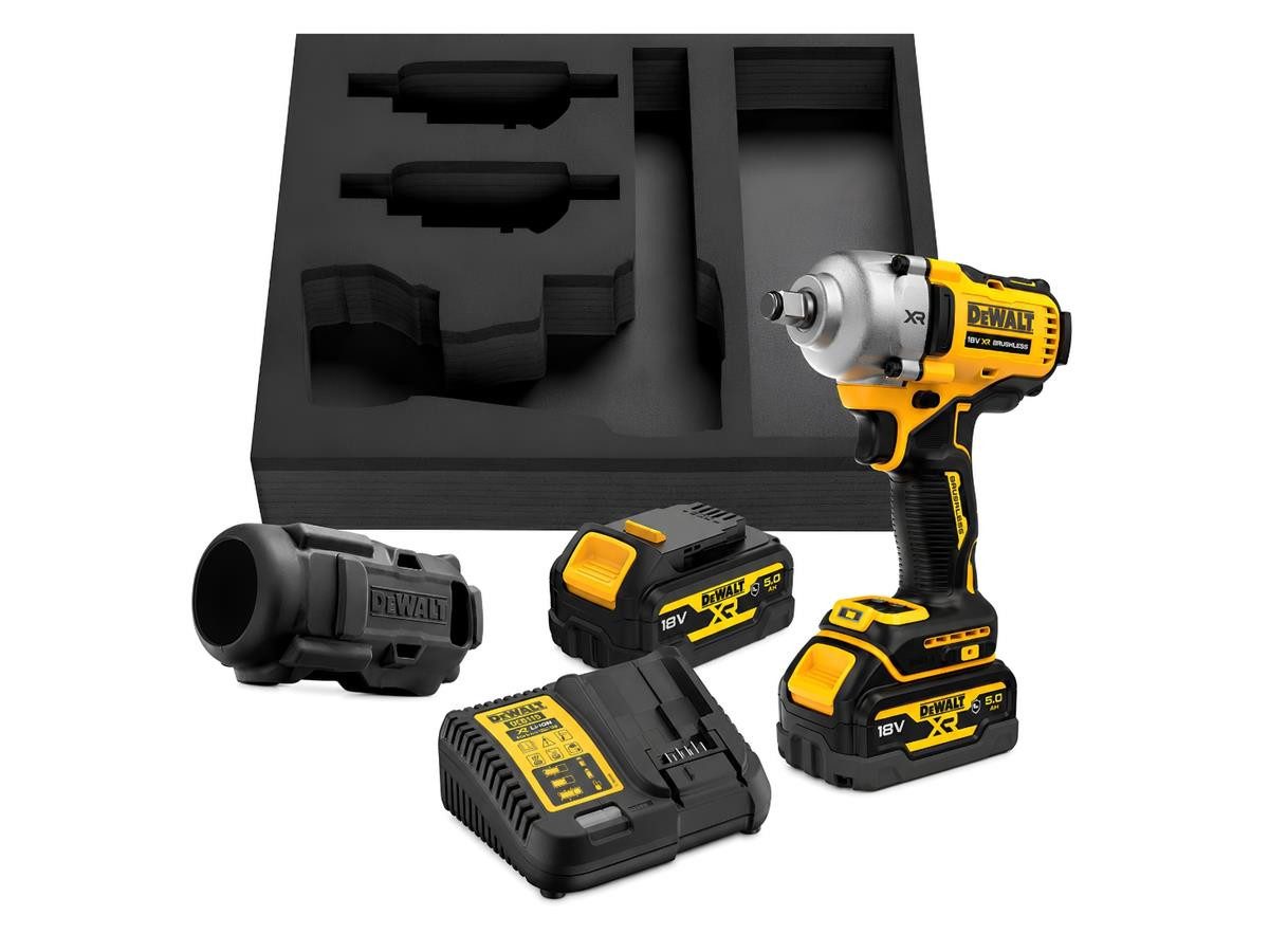 DeWalt Akku-Schlagschrauber 1/2",18V / 5Ah, 2000 U/min, 813 Nm, (Set), mit 1/2" Außenvierkant und 2x 5 Ah G-Akku