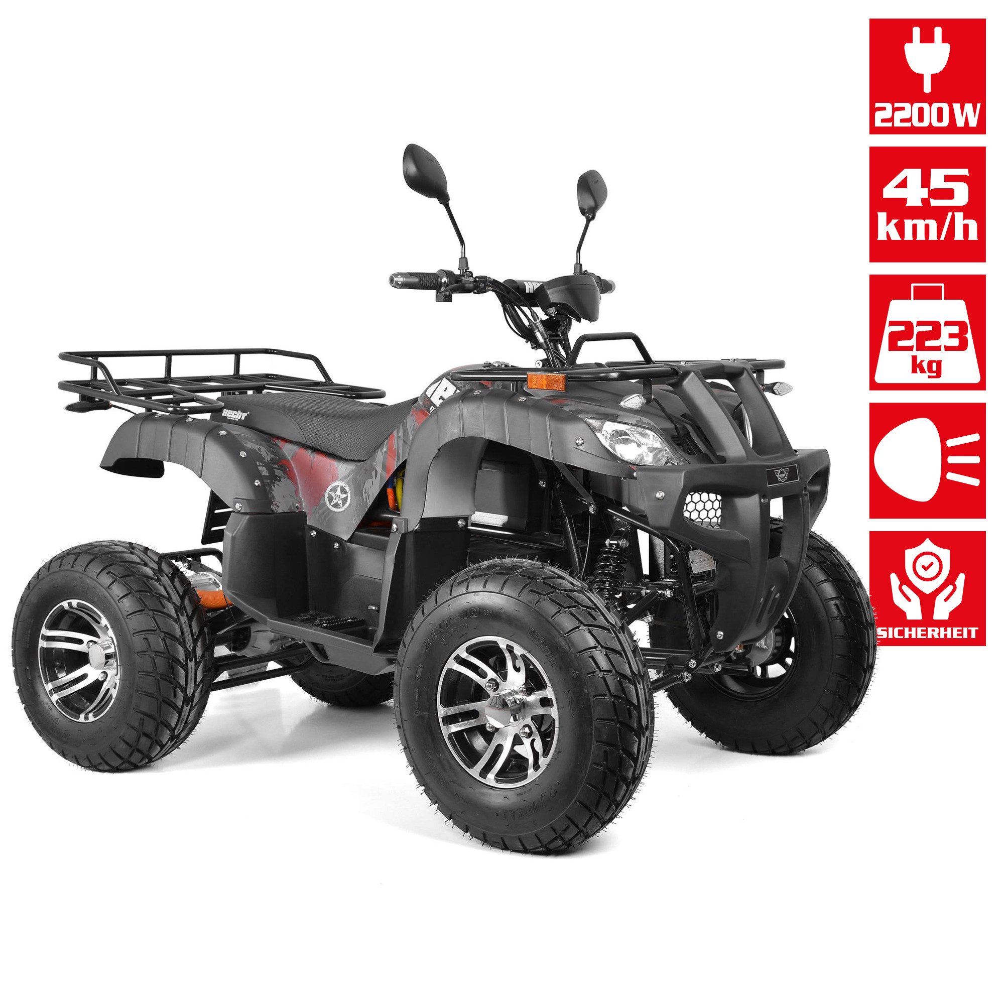 Hecht E-Quad with road approval 59399, 2200 W, 45 km/h, 72V/52Ah battery, tow bar, 74kg towing capacity