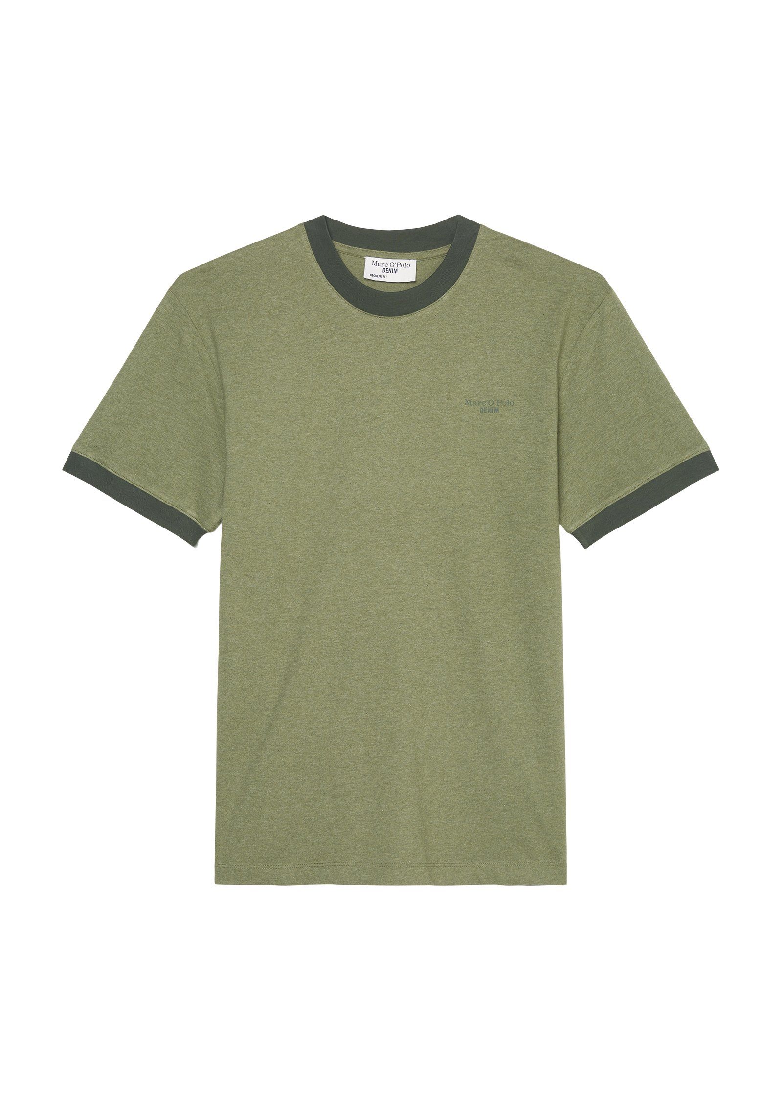 der Brust Marc green Markenlabel T-Shirt O'Polo DENIM dezentem earthy auf mit