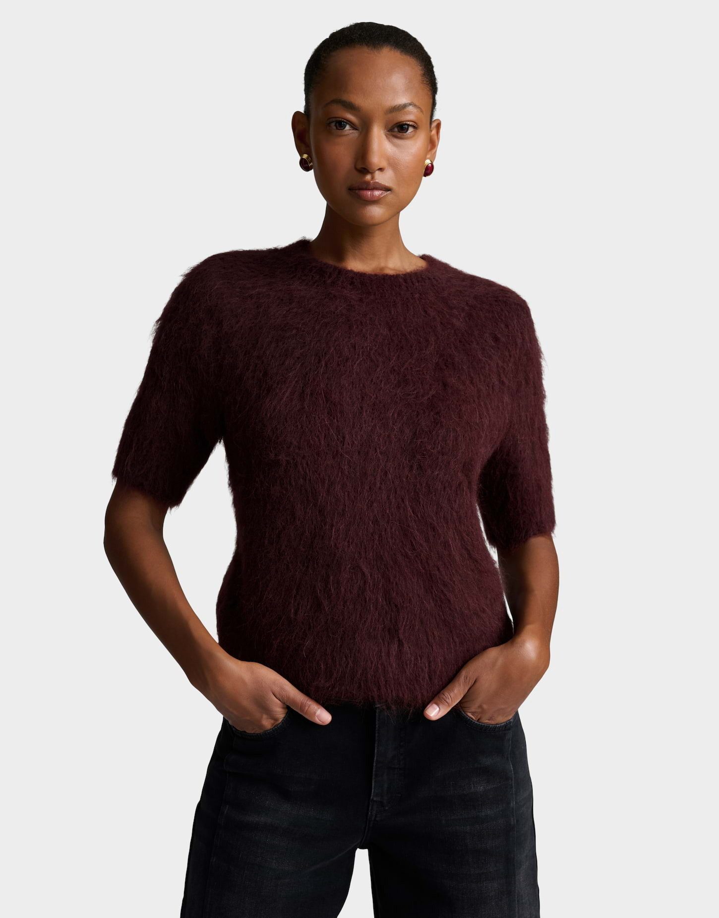 someday Kurzarmpullover Tirina aus Alpaka Mix Verkürzte, schmale Silhouette mit flauschigem Handfeel