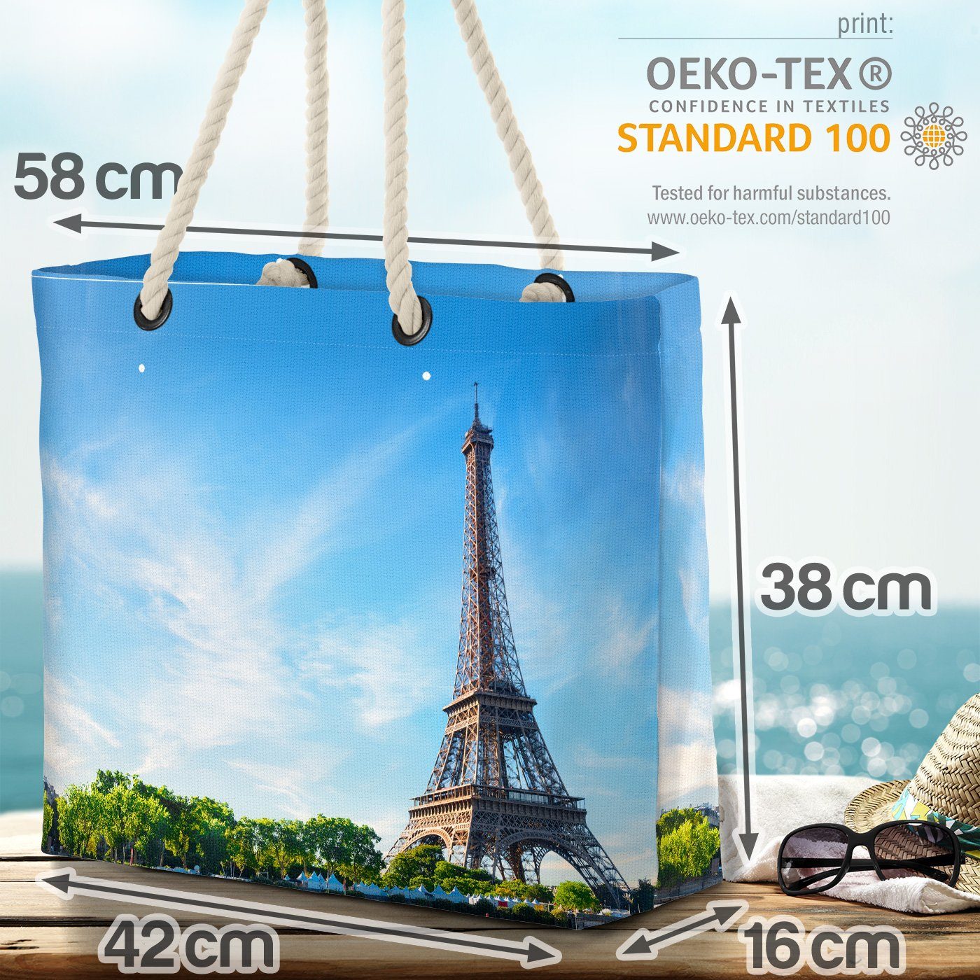 VOID Strandtasche (1-tlg), Paris Eiffelturm Europa Stadt Hauptstadt Frankreich Franz Liebe Bag Seine Beach