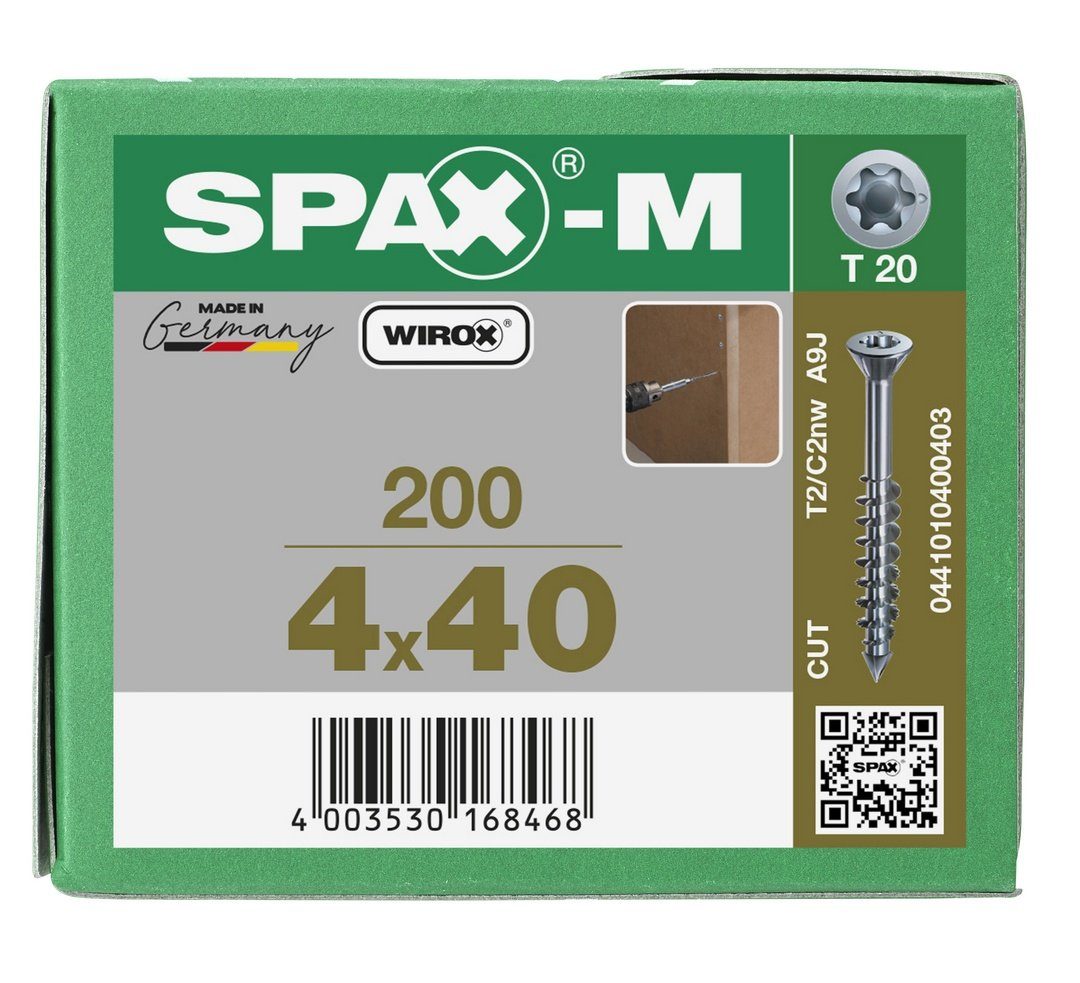 SPAX Spanplattenschraube SPAX-M, St), weiß mm verzinkt, 4x40 200 (Stahl
