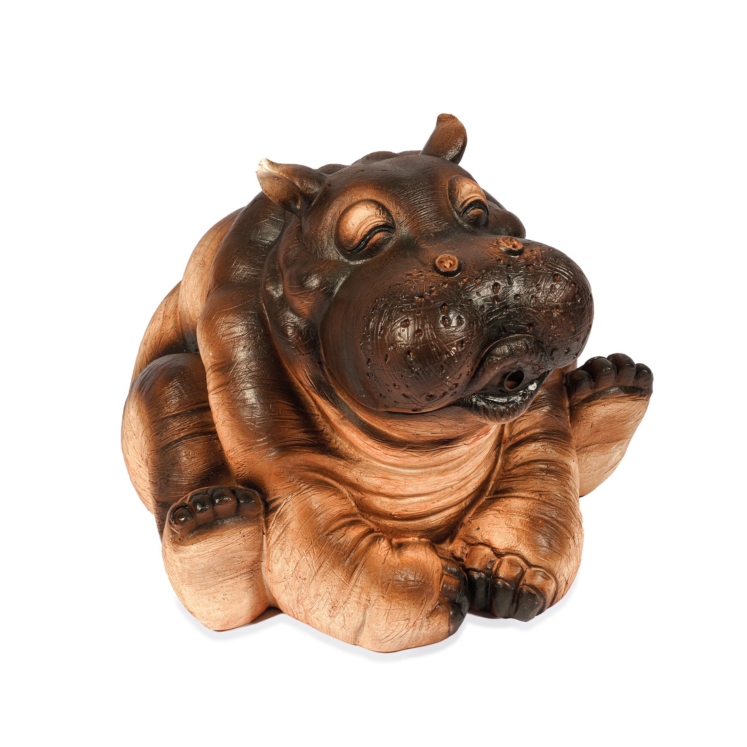 esotec Wasserspeier Figur sitzendes Flusspferd Hippo mit Schlauch 1,5m, 25x22x26cm 100740 (Komplettset)