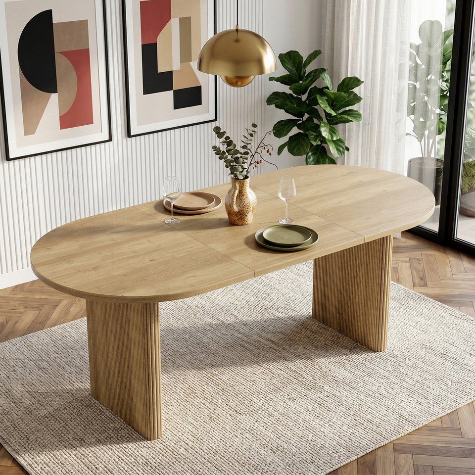 Celya Esstisch Ausziehbarer Esstisch 140/200 * 90 cm, geeignet für 6–8 Personen (mit abgerundeten Ecken, verdickte Tischplatte, im einfachen Stil)