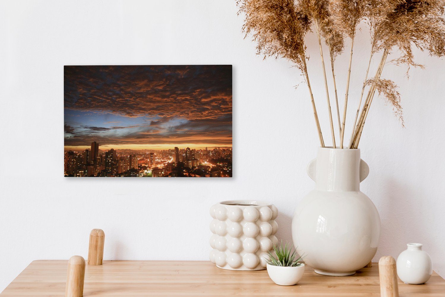 Skyline brasilianischen Curitiba (1 30x20 cm OneMillionCanvasses® der Wanddeko, Sonnenuntergang, Aufhängefertig, von Leinwandbilder, Panorama Leinwandbild St), bei Wandbild