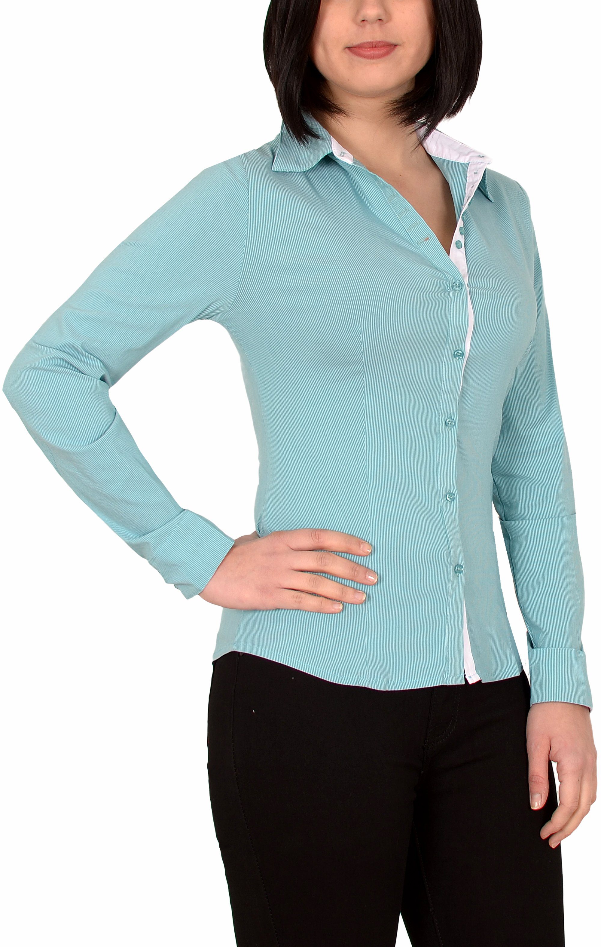 ESRA Langarmbluse Damen Bluse Langarm Damen Bluse langarm Hemdbluse Longbluse Business Bluse Langarmbluse