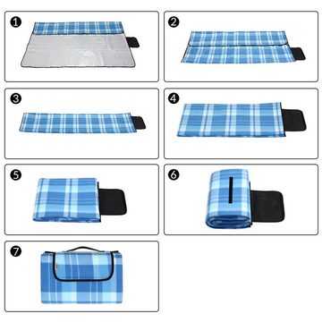 Picknickdecke, Detex, XL 195x150 cm Wasserdicht Wärmeisoliert 2-4 Personen Blau